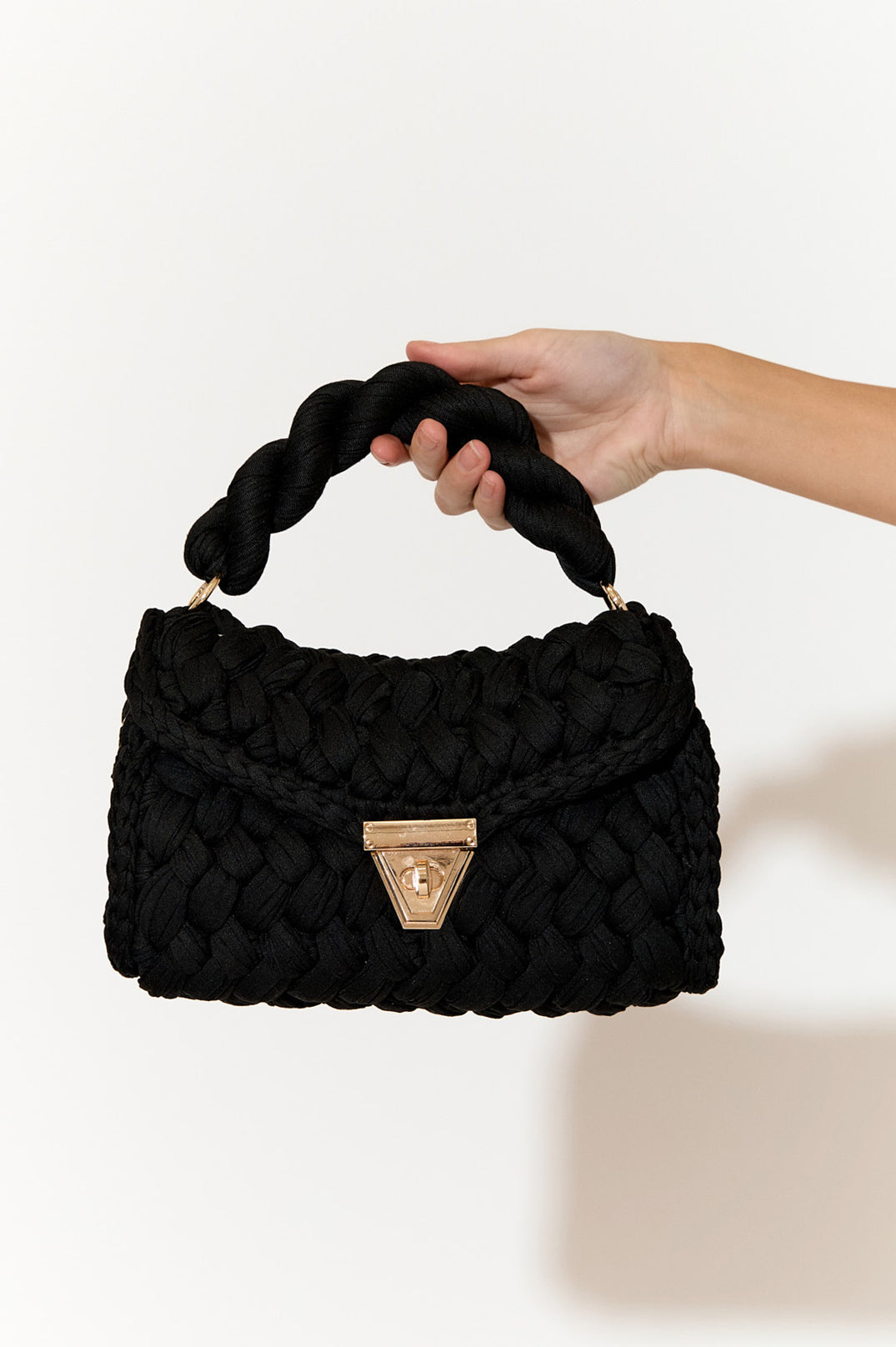Adorne Annabel Plaited Handbag - Black