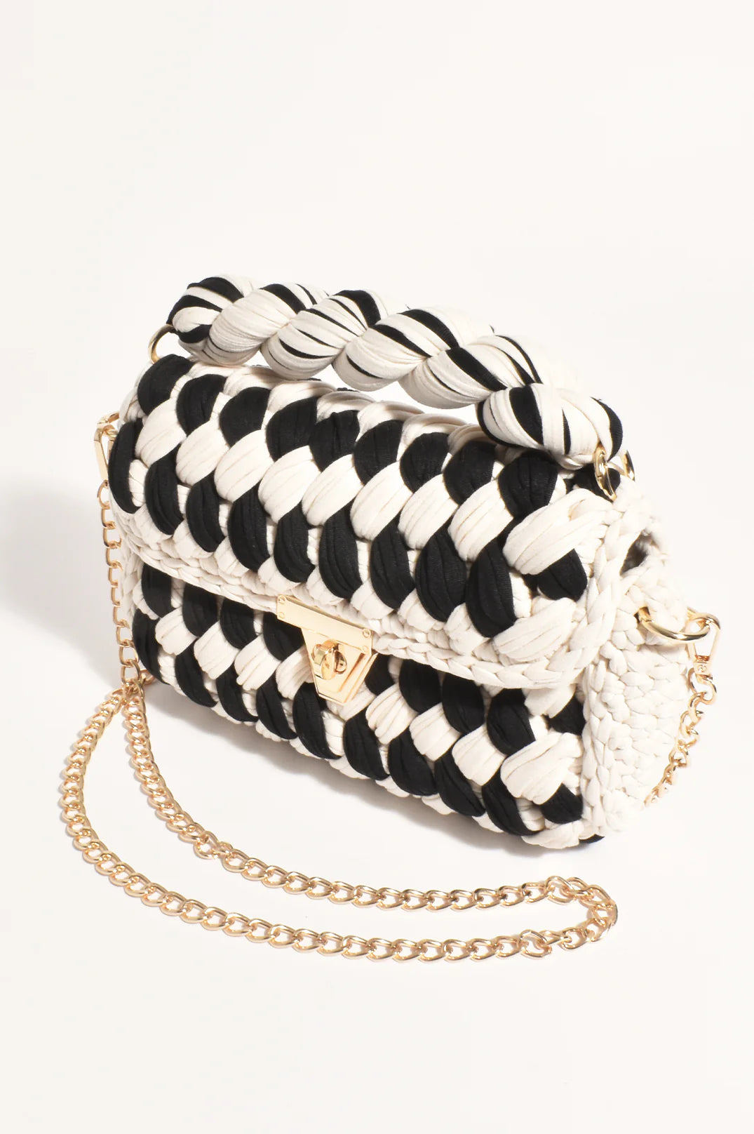 Adorne Annabel Plaited Handbag - Cream/Black