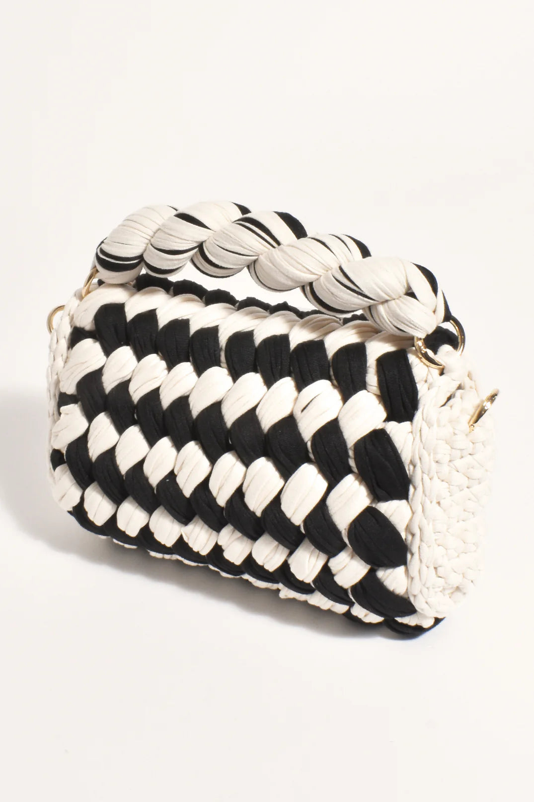 Adorne Annabel Plaited Handbag - Cream/Black