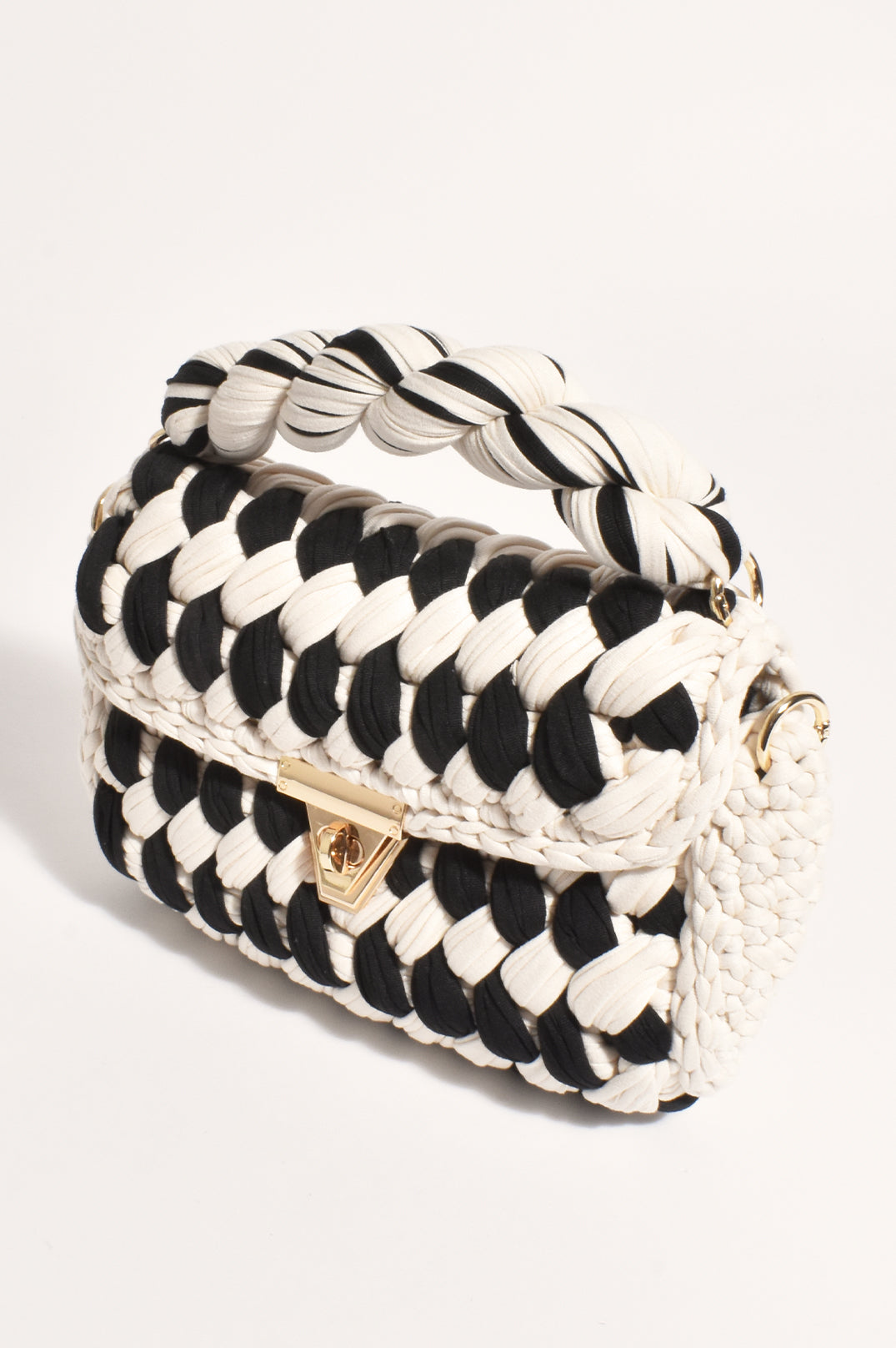 Adorne Annabel Plaited Handbag - Cream/Black