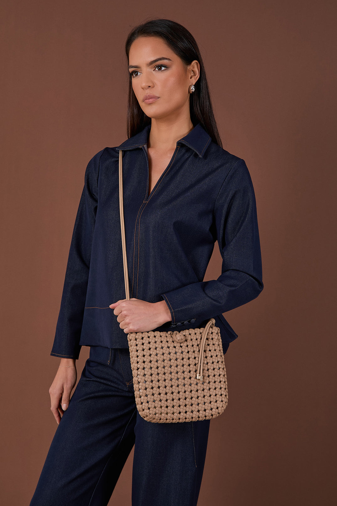 Adorne Mahlia Woven Small Bag - Camel