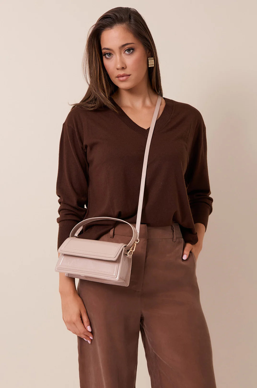 Adorne Ava High Shine Structured Small Bag - Pink