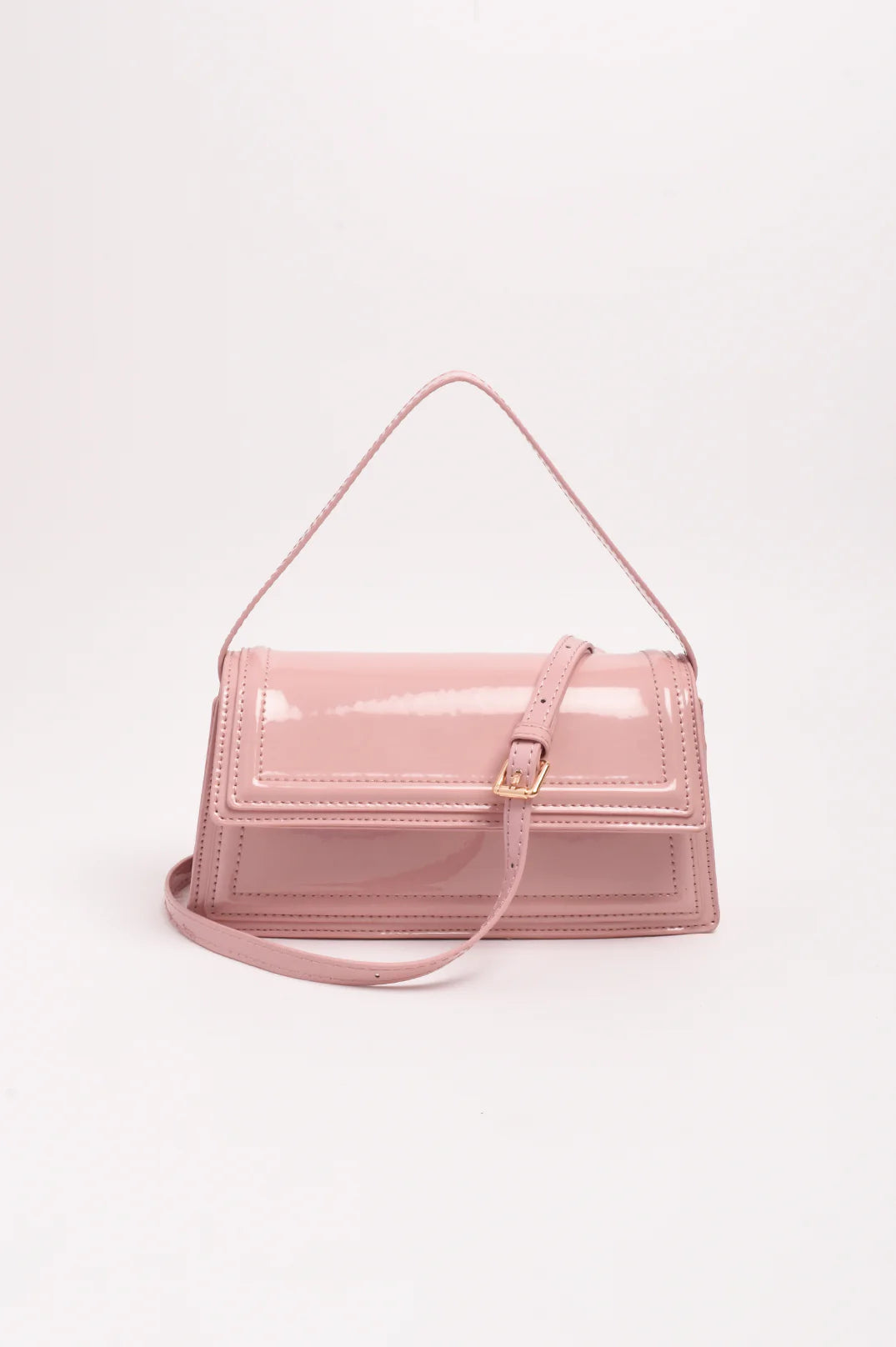 Adorne Ava High Shine Structured Small Bag - Pink