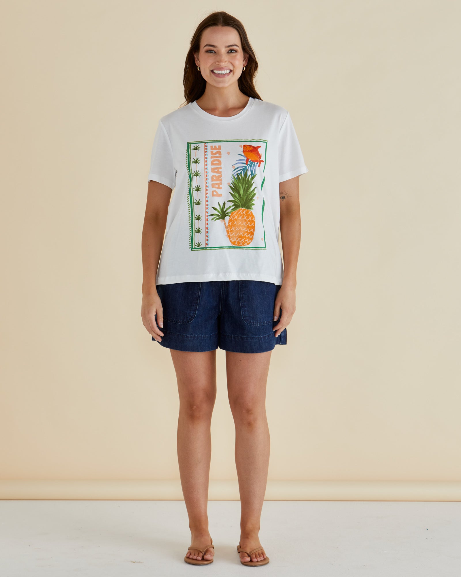 Betty Basics Ellia Crew Tee - Paradise Beach Print