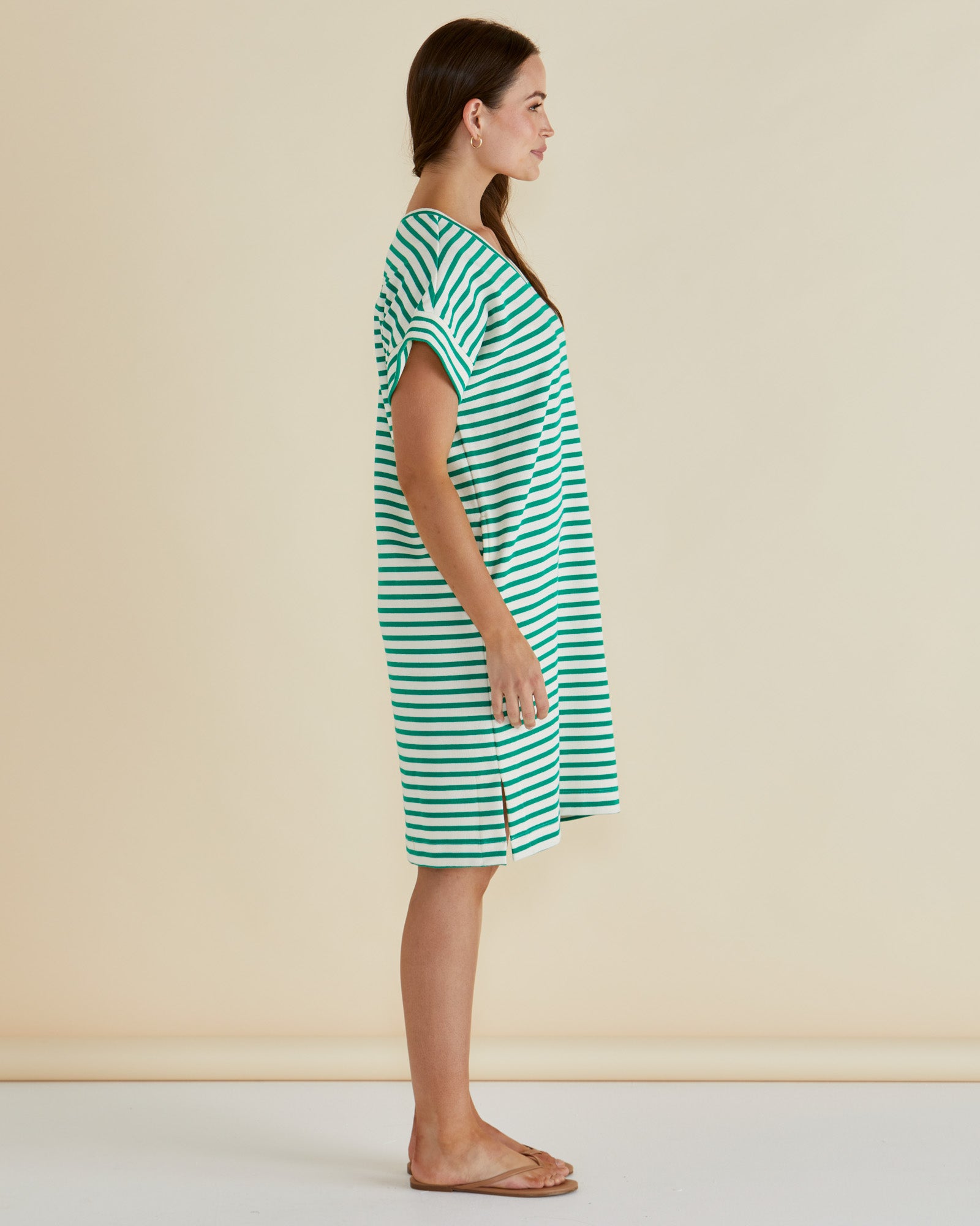 Betty Basics Elise V-Neck Rib Dress - Green Stripe