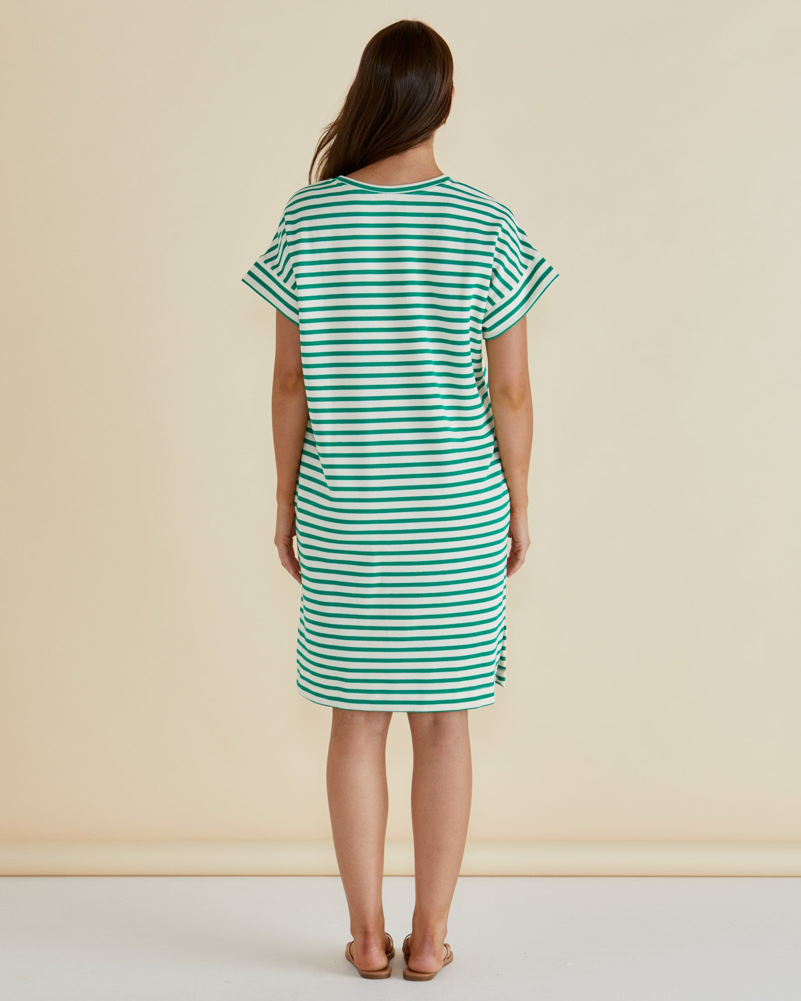 Betty Basics Elise V-Neck Rib Dress - Green Stripe