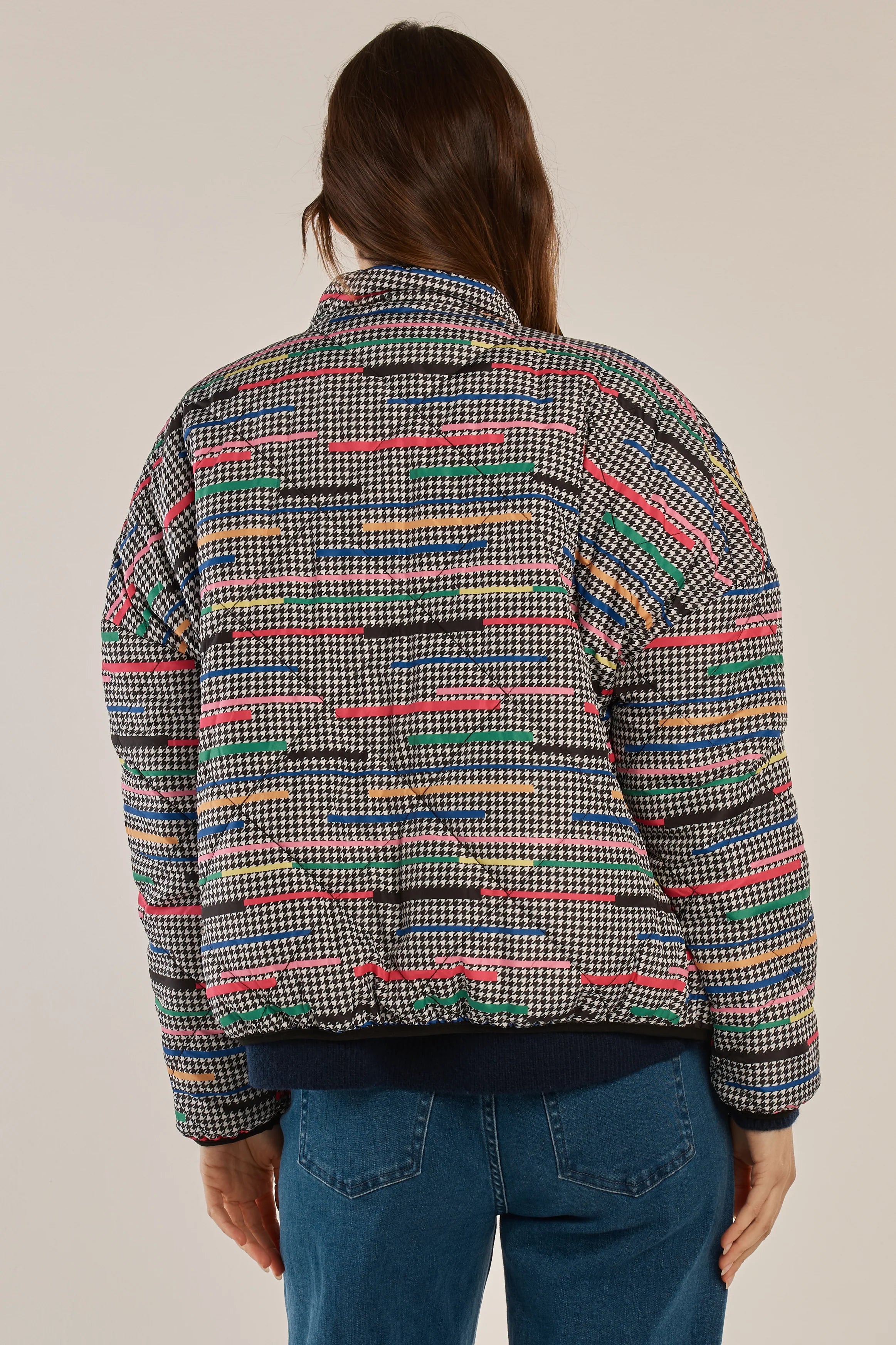 Betty Basics Finch Reversible Jacket - Rainbow Houndstooth/Black