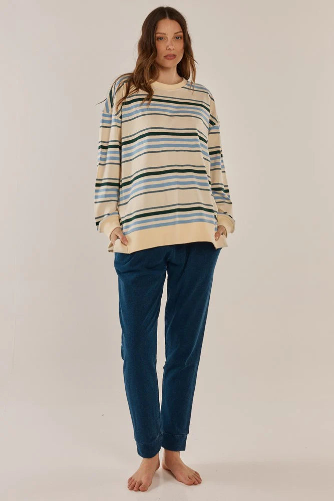 Betty Basics Easy Crew Sweat - Blue/Green Stripe