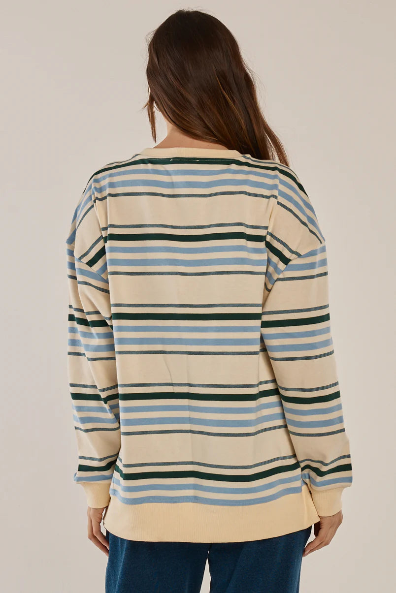 Betty Basics Easy Crew Sweat - Blue/Green Stripe