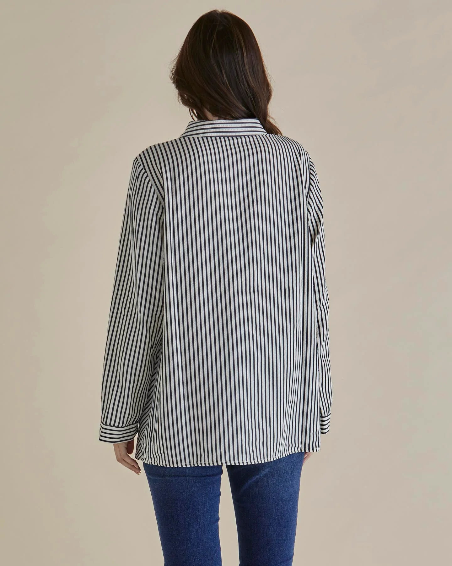 Betty Basics Crinkle Shirt - Black/Cream Stripe