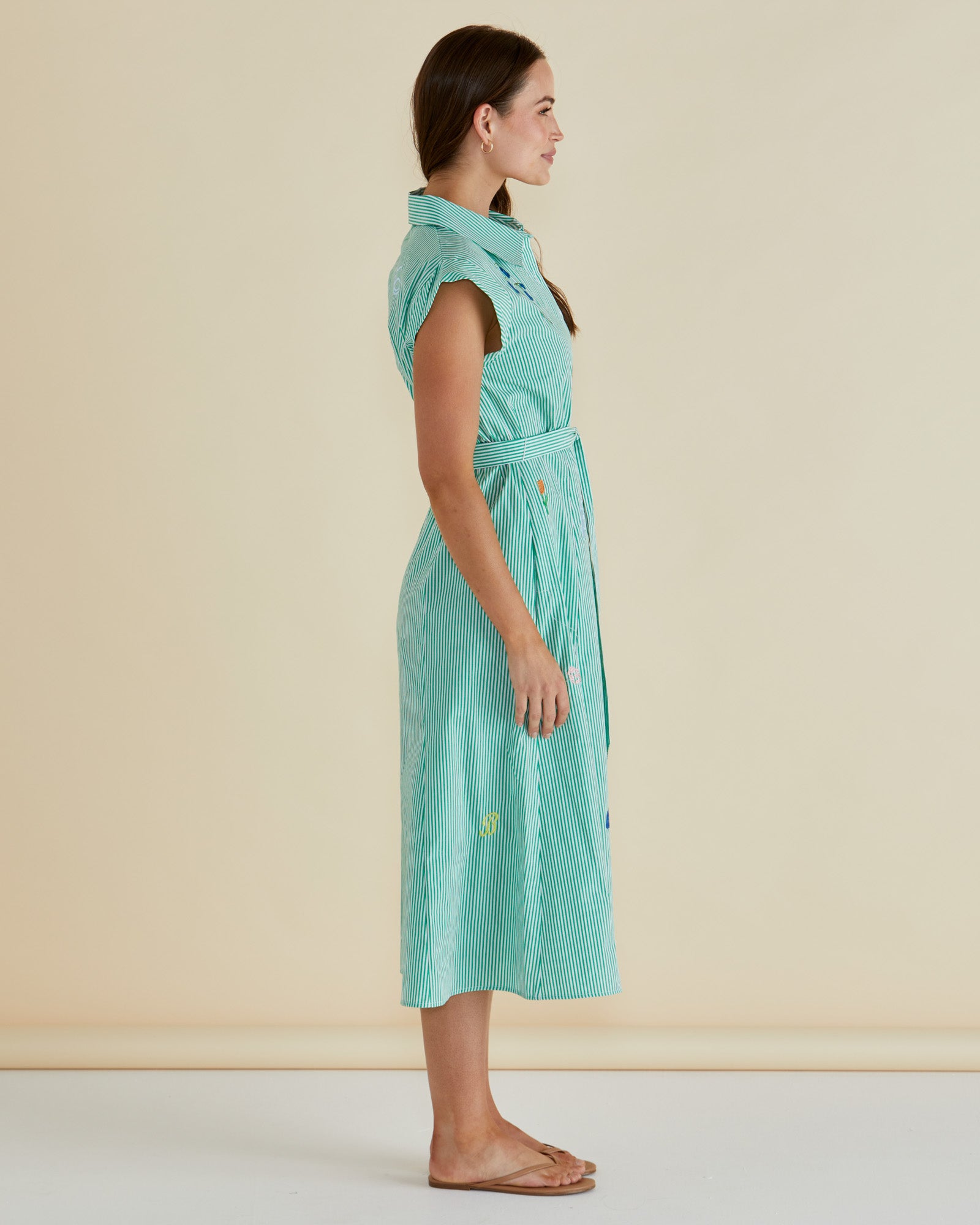 Betty Basics Gloria Floral Dress - Floral Green Stripe