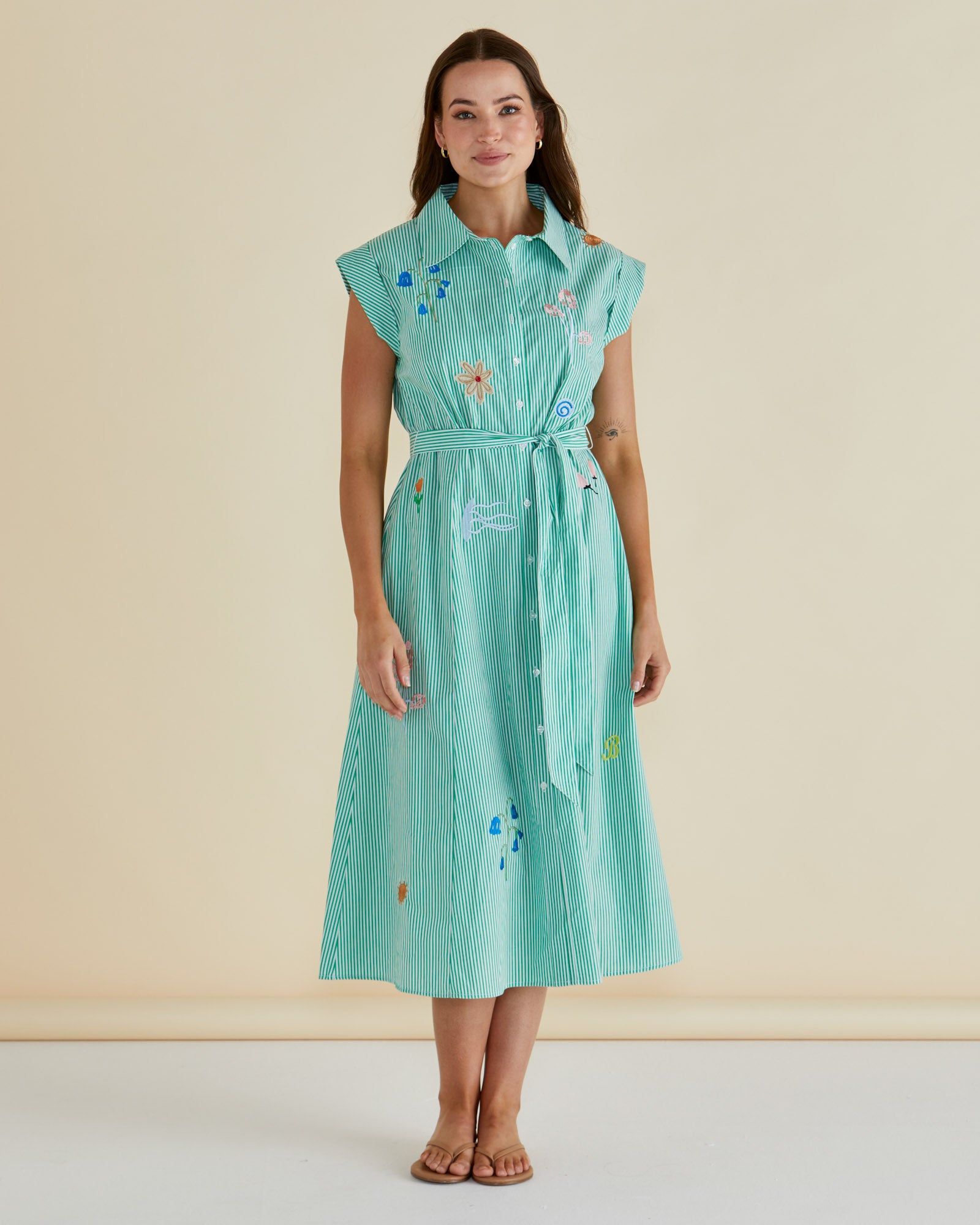 Betty Basics Gloria Floral Dress - Floral Green Stripe