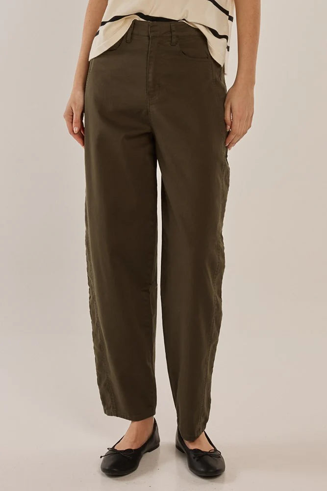 Betty Basics Barrel Leg Chino - Khaki