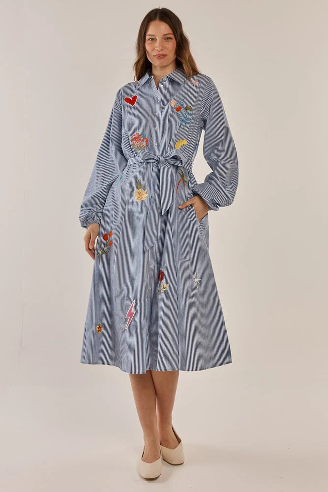 Betty Basics Amelia Shirt Dress - Floral Navy Stripe