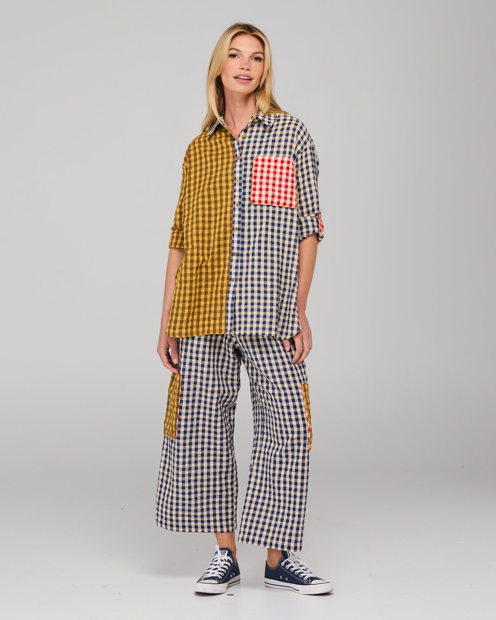 Boom Shankar Gillie Shirt - Navy Spliced Seersucker