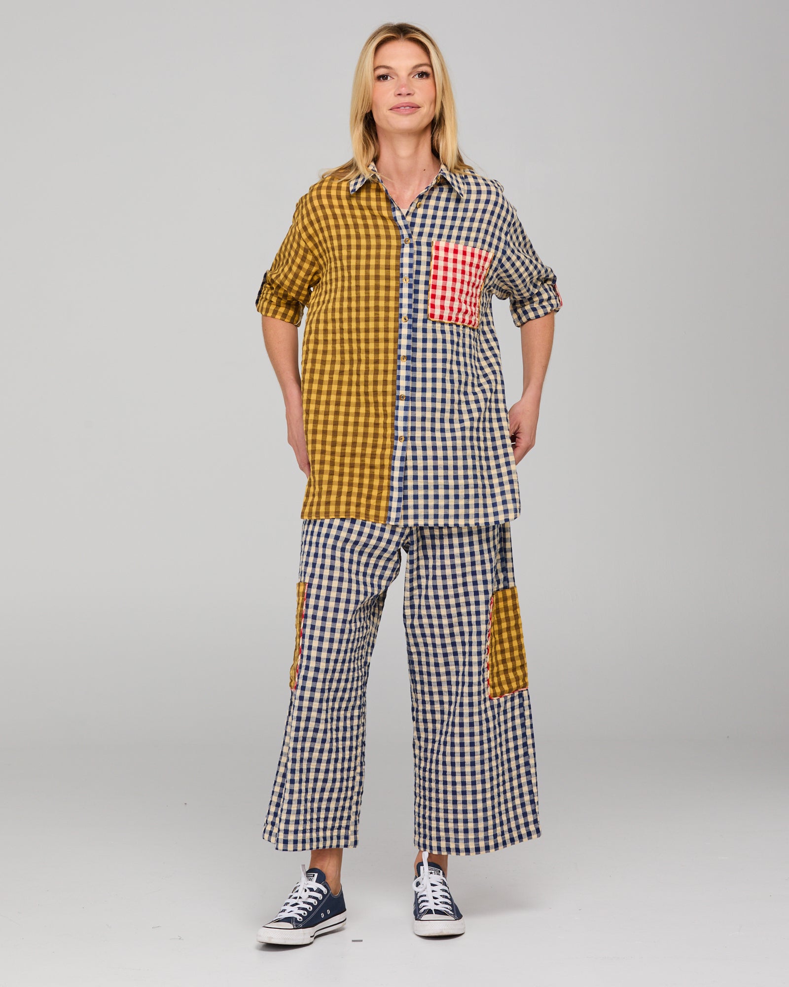 Boom Shankar Gillie Shirt - Navy Spliced Seersucker