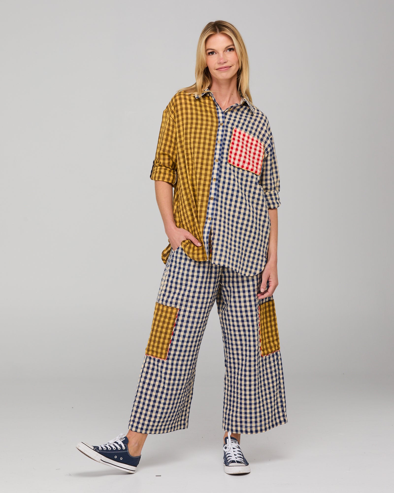 Boom Shankar Evelina Pant - Navy Seersucker