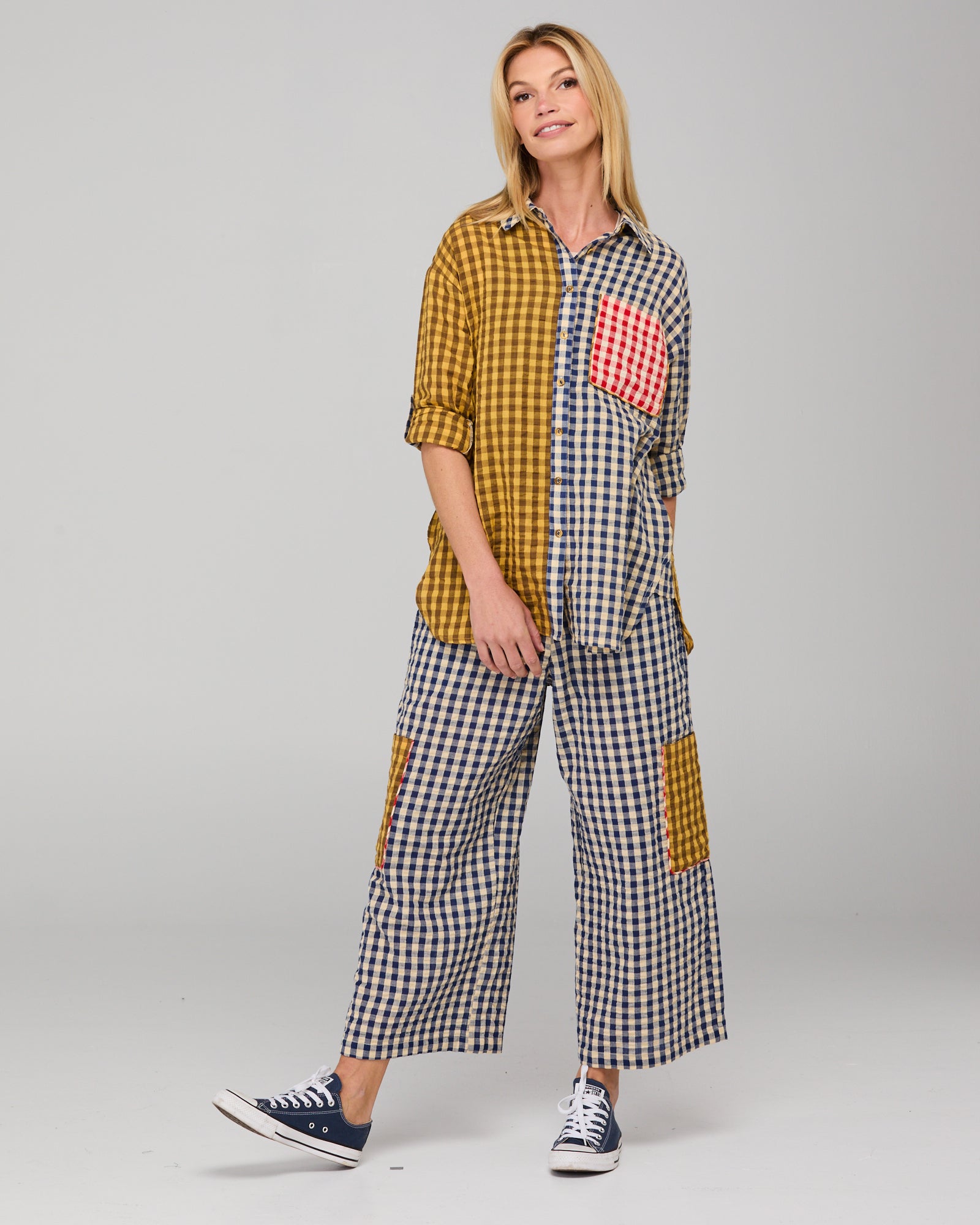 Boom Shankar Evelina Pant - Navy Seersucker