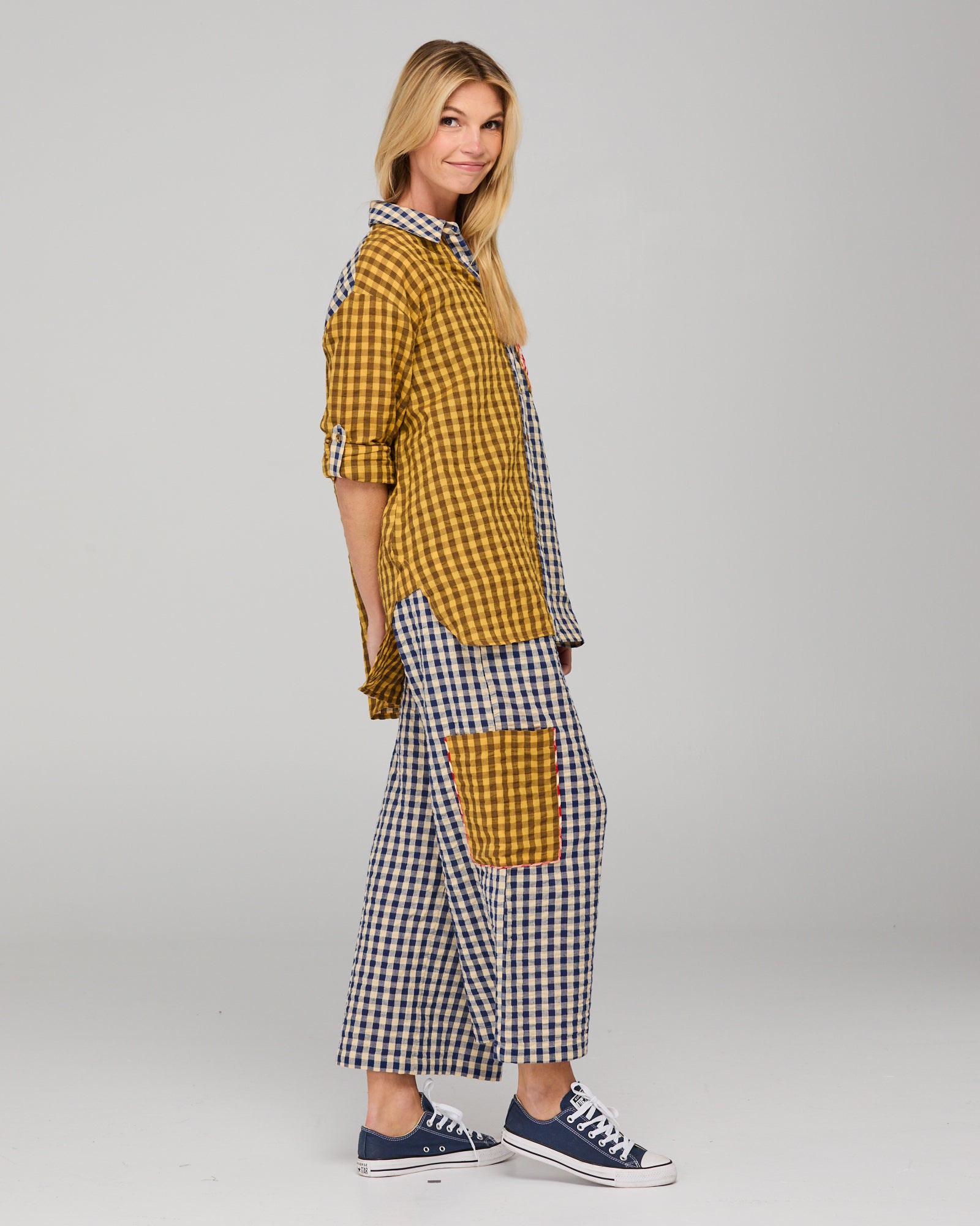 Boom Shankar Evelina Pant - Navy Seersucker