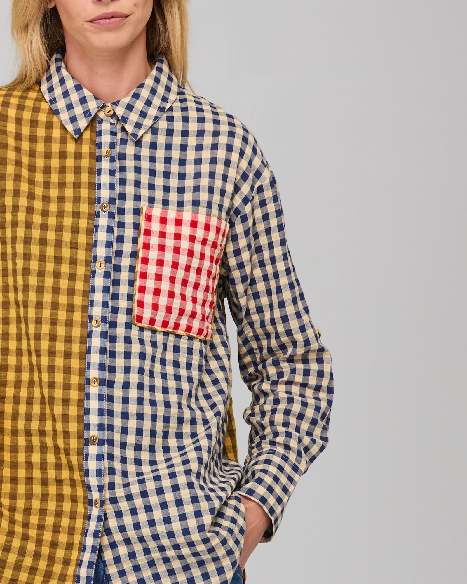 Boom Shankar Gillie Shirt - Navy Spliced Seersucker