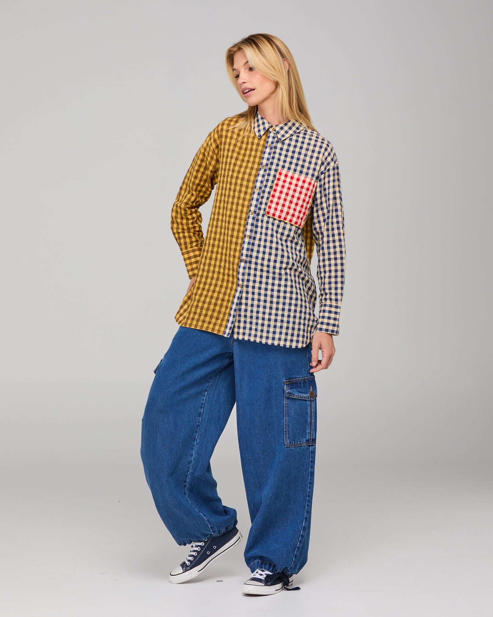 Boom Shankar Gillie Shirt - Navy Spliced Seersucker