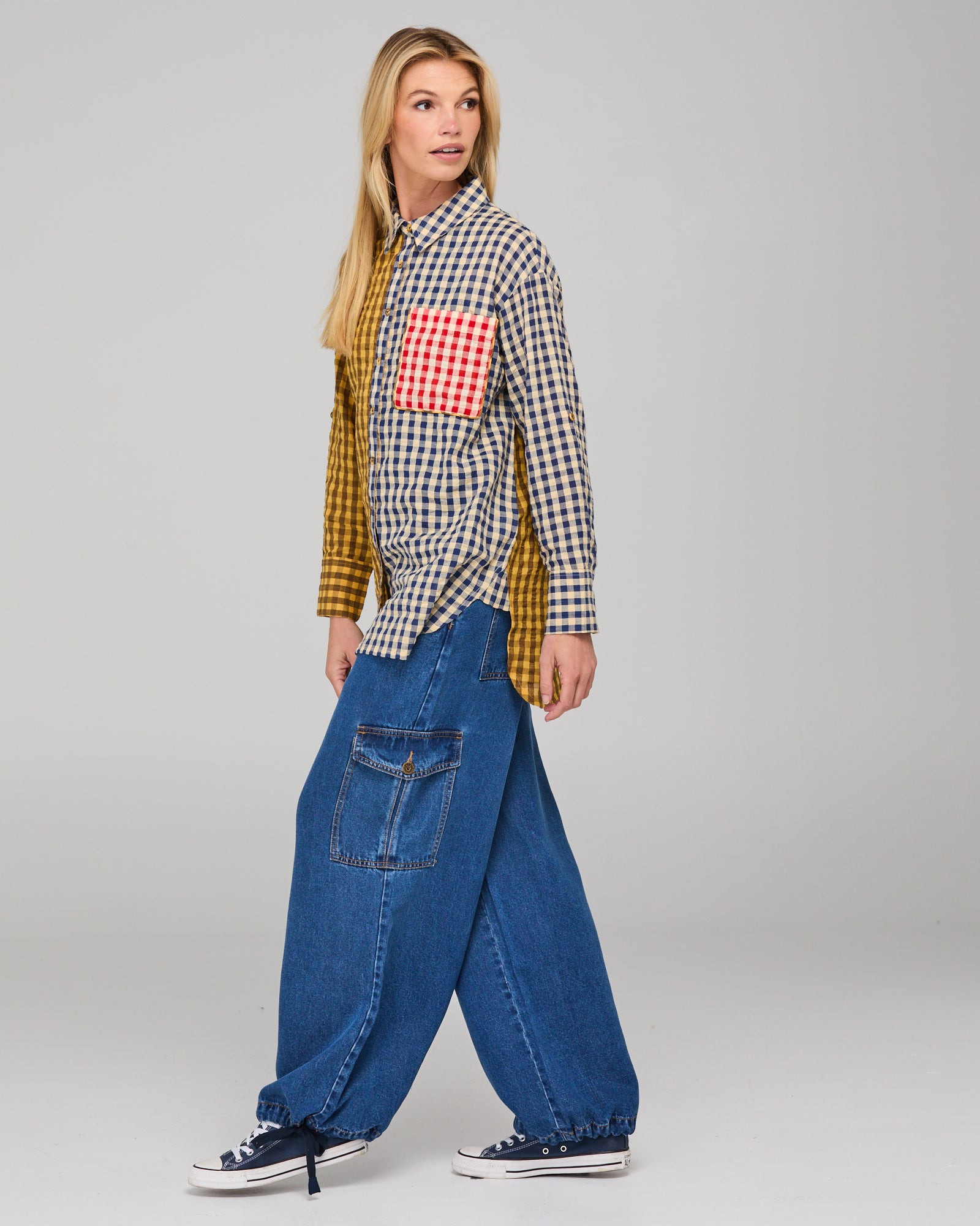 Boom Shankar Gillie Shirt - Navy Spliced Seersucker