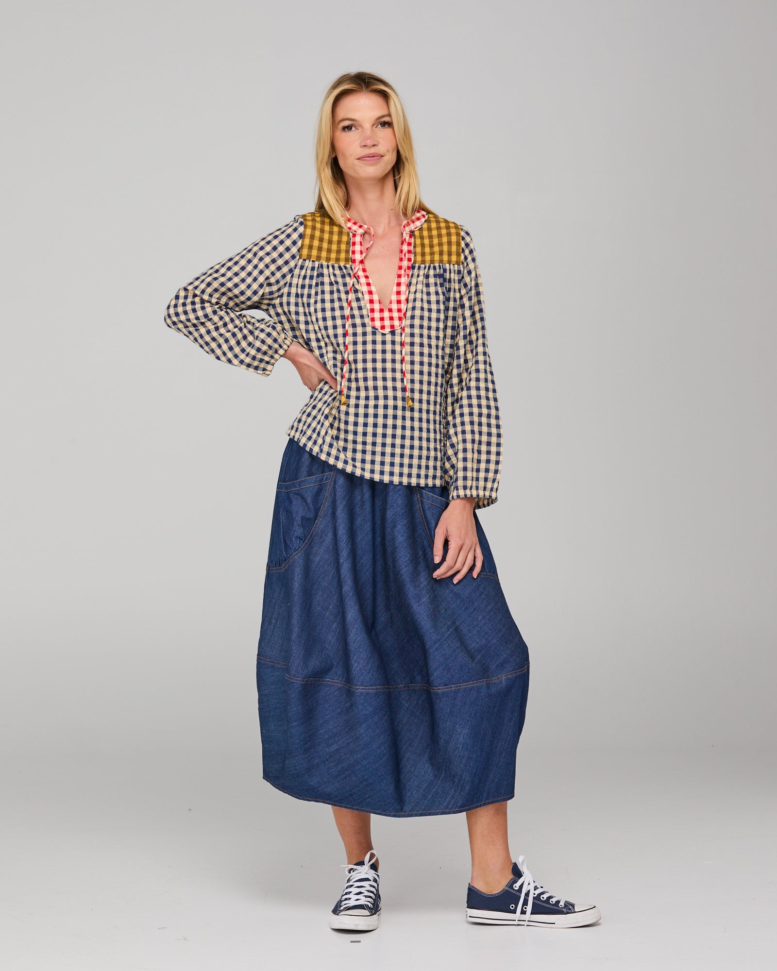Boom Shankar Fleetwood Top - Navy Spliced Seersucker