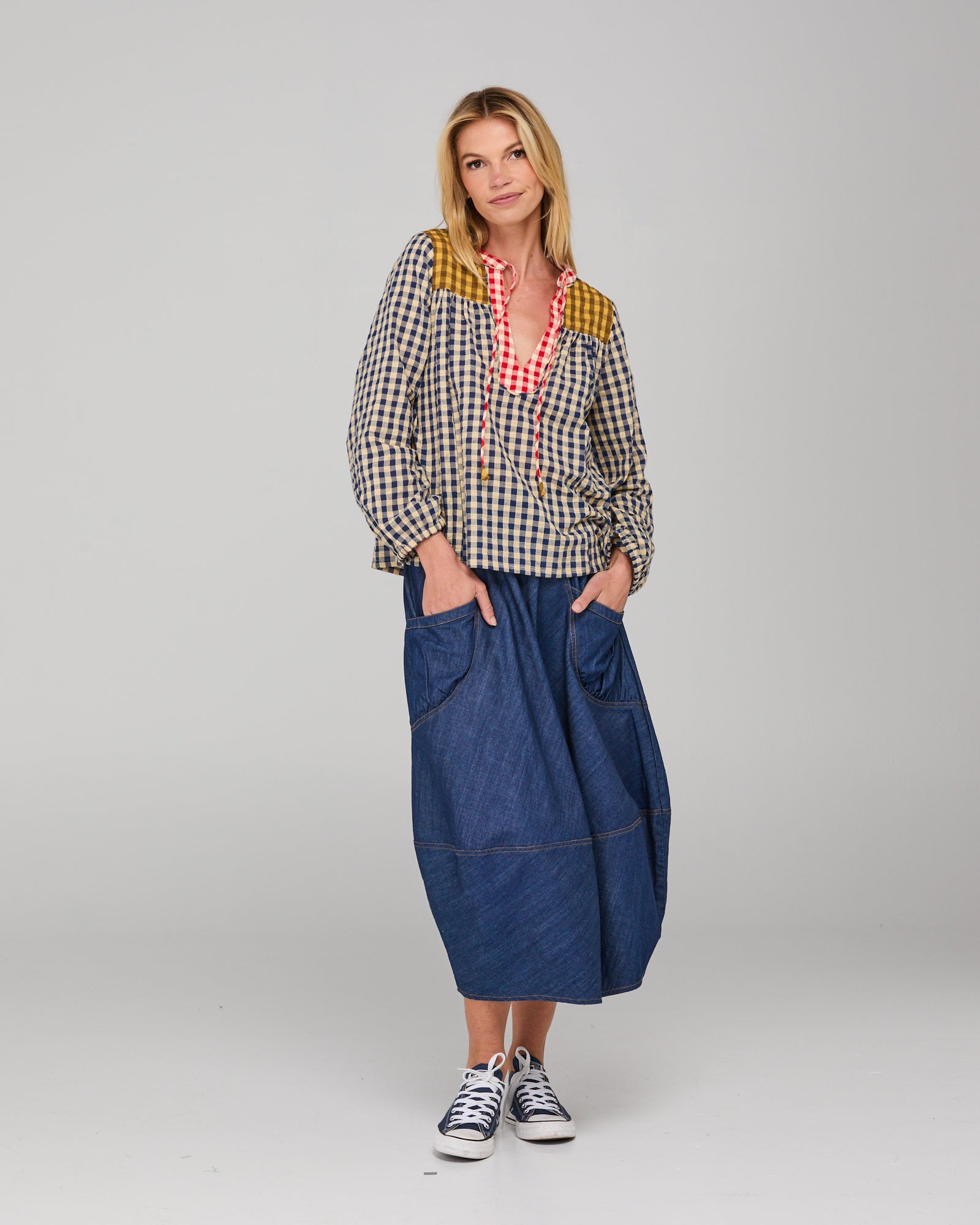 Boom Shankar Fleetwood Top - Navy Spliced Seersucker