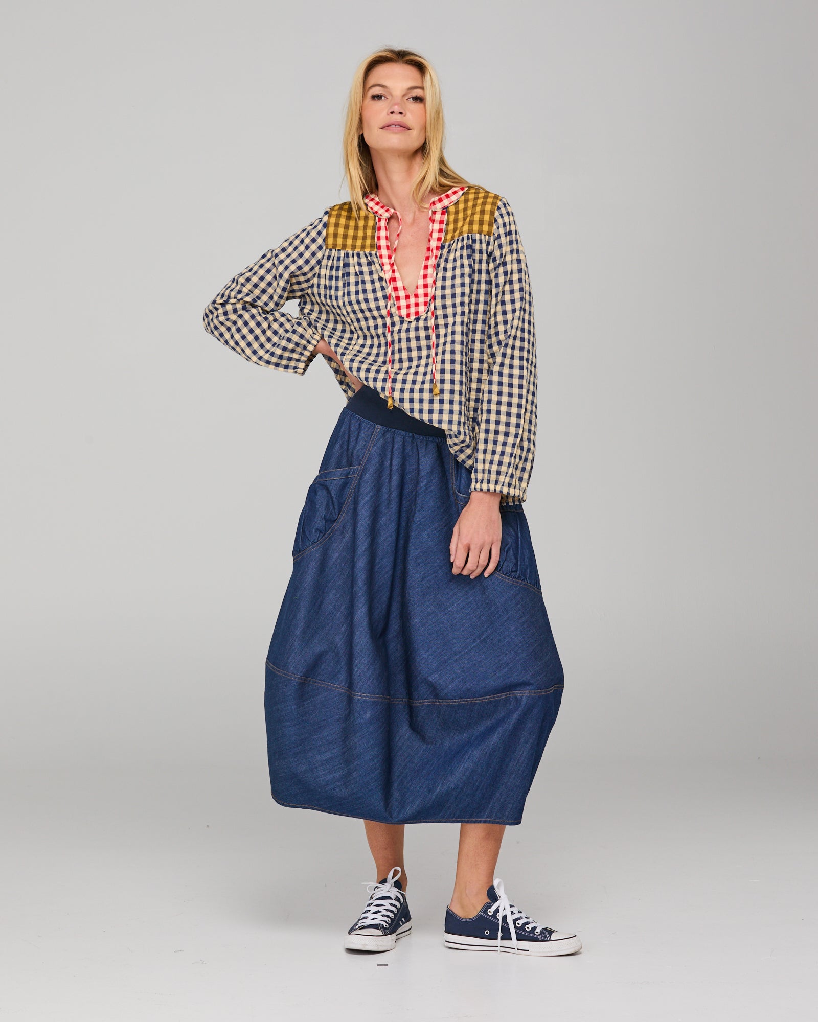 Boom Shankar Fleetwood Top - Navy Spliced Seersucker