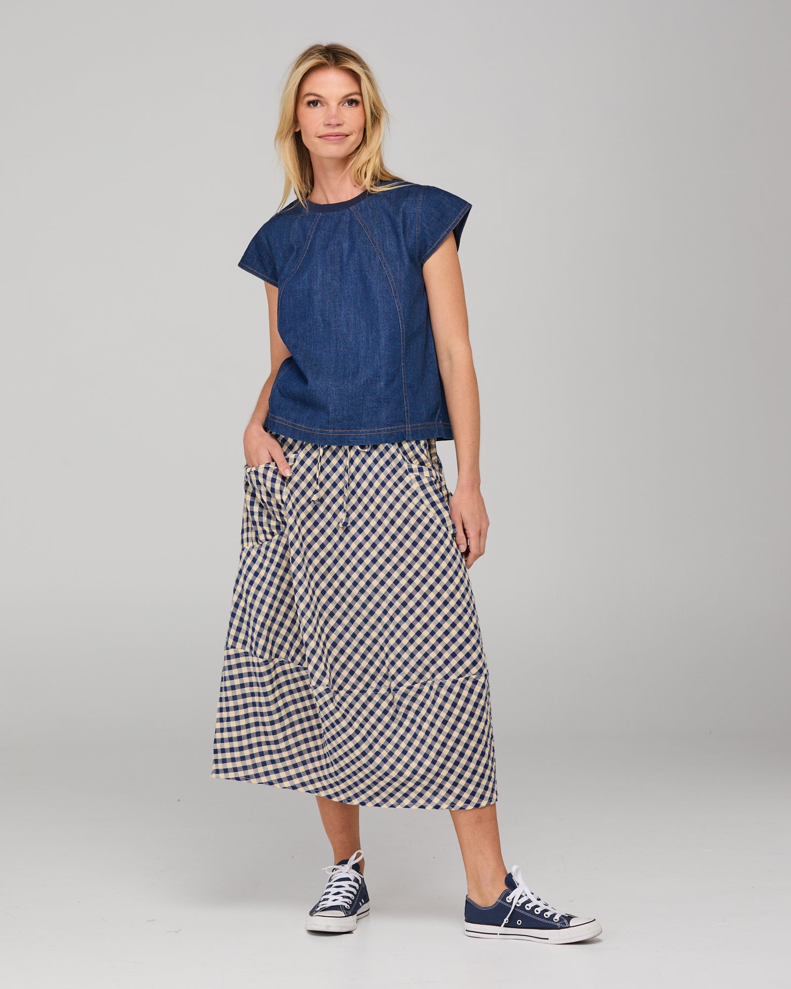 Boom Shankar Guru Skirt - Navy Seersucker