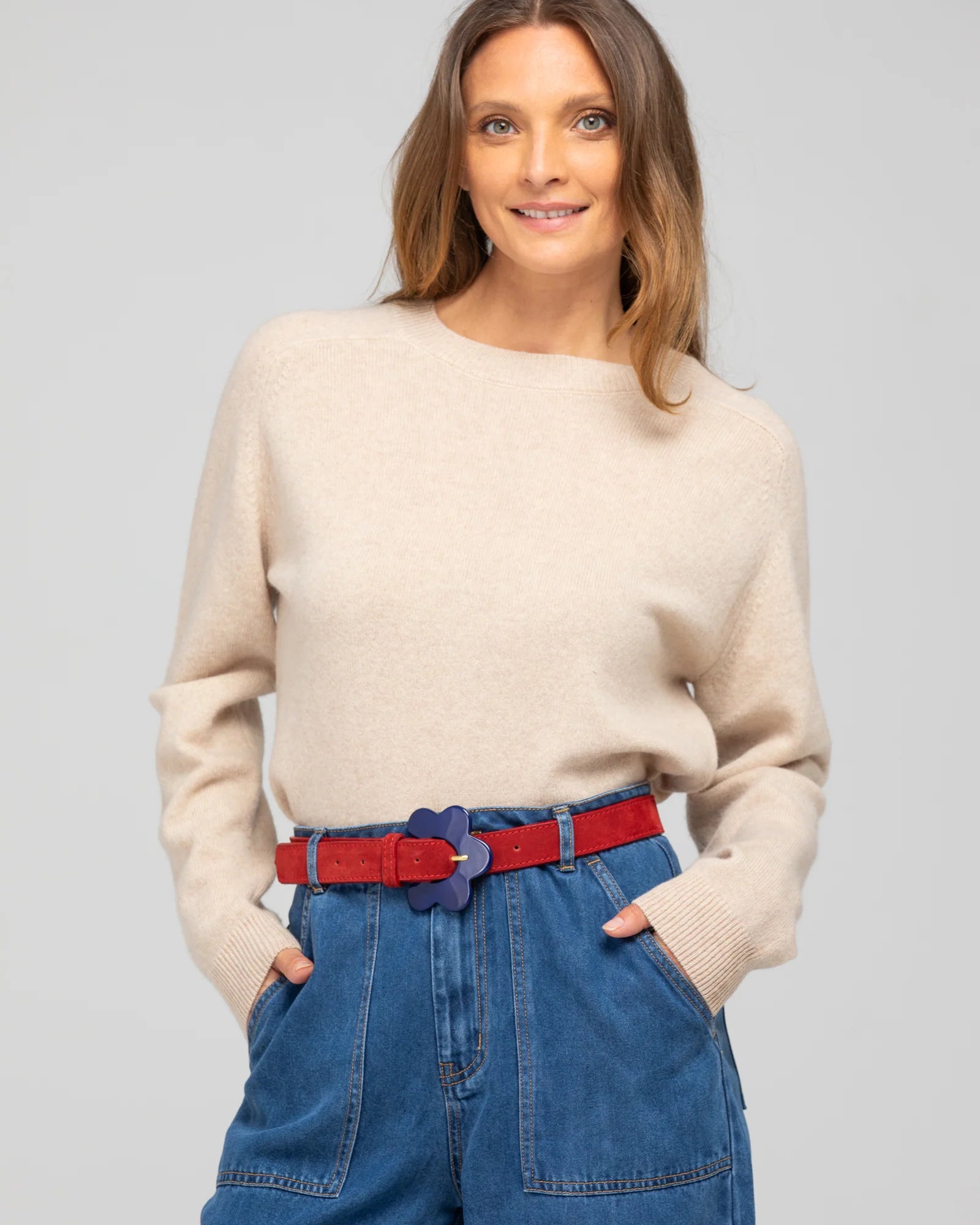 Boom Shankar Flower Belt - Sienna Red Suede