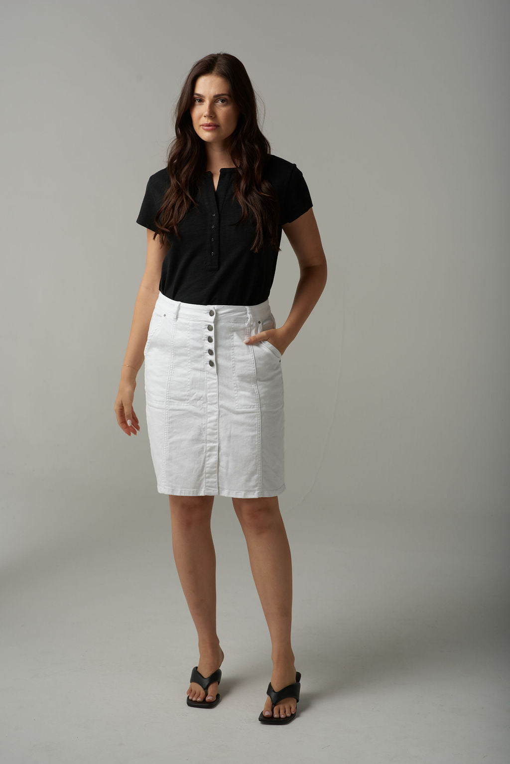 Cloth+Paper+Scissors Deep Henley Tee - Black