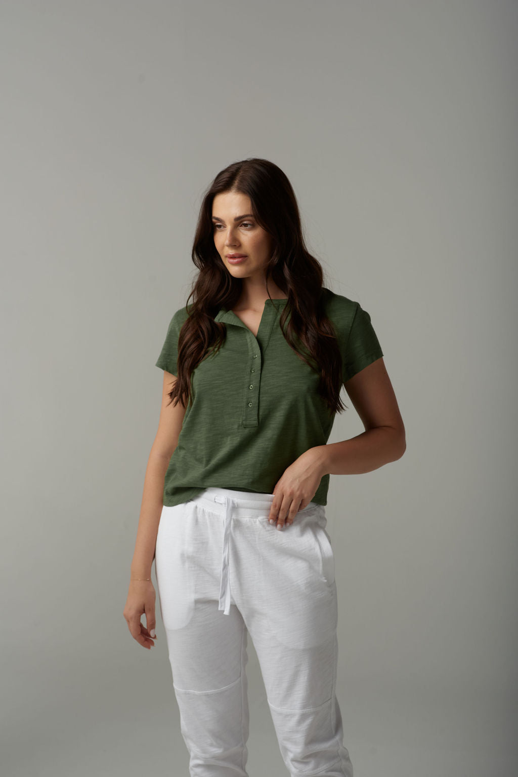 Cloth+Paper+Scissors Deep Henley Tee - Fairway Green