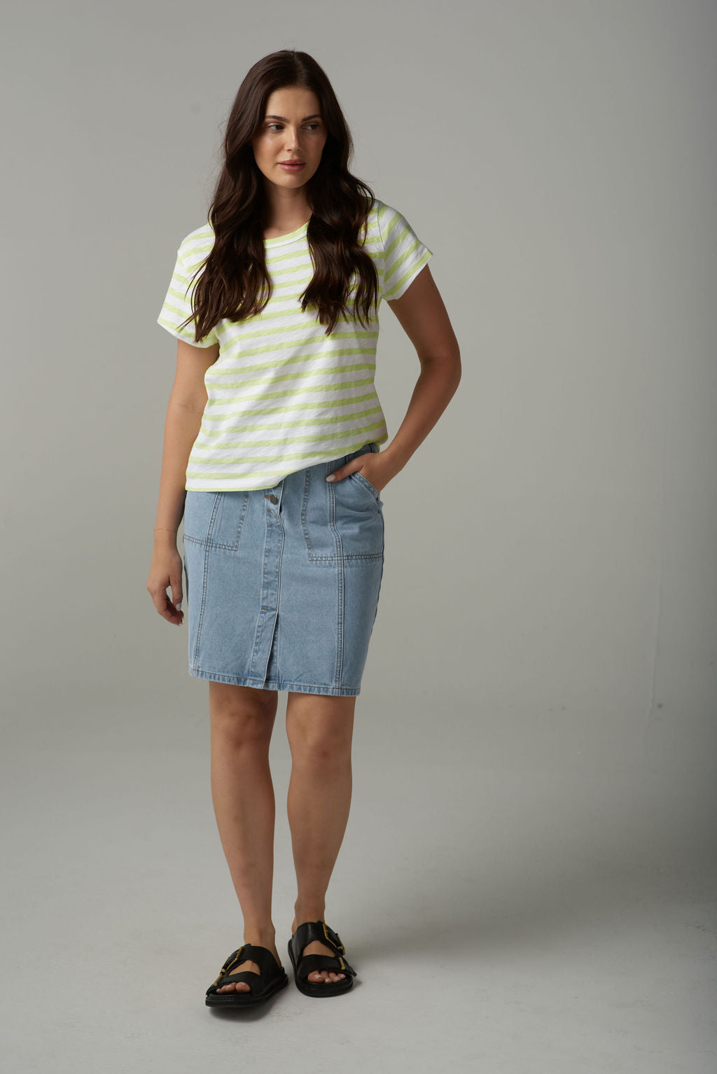Cloth+Paper+Scissors Stripe Basic Tee - White/Lime