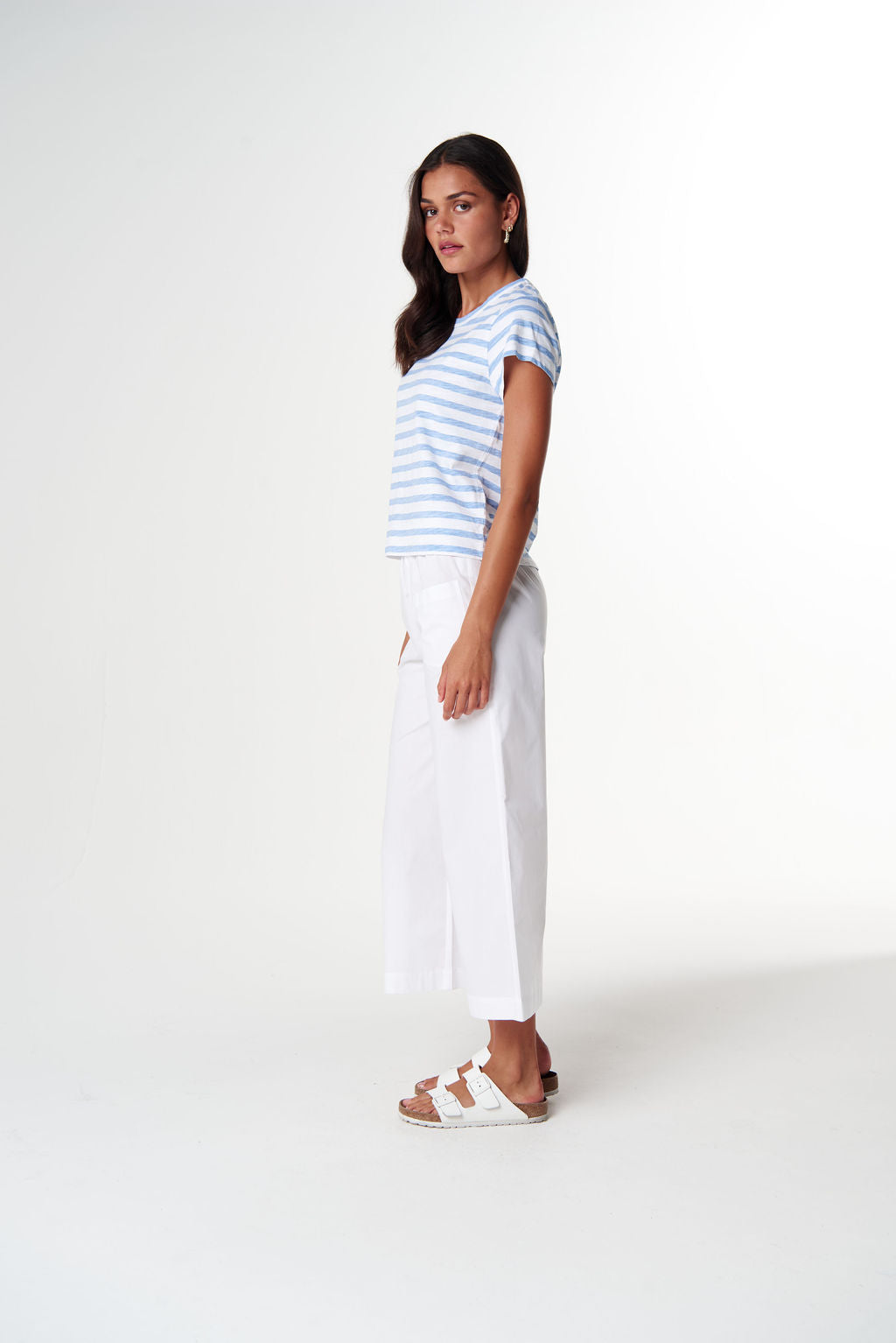 Cloth+Paper+Scissors The Straight Cut Striped Tee - White/Skyway Blue