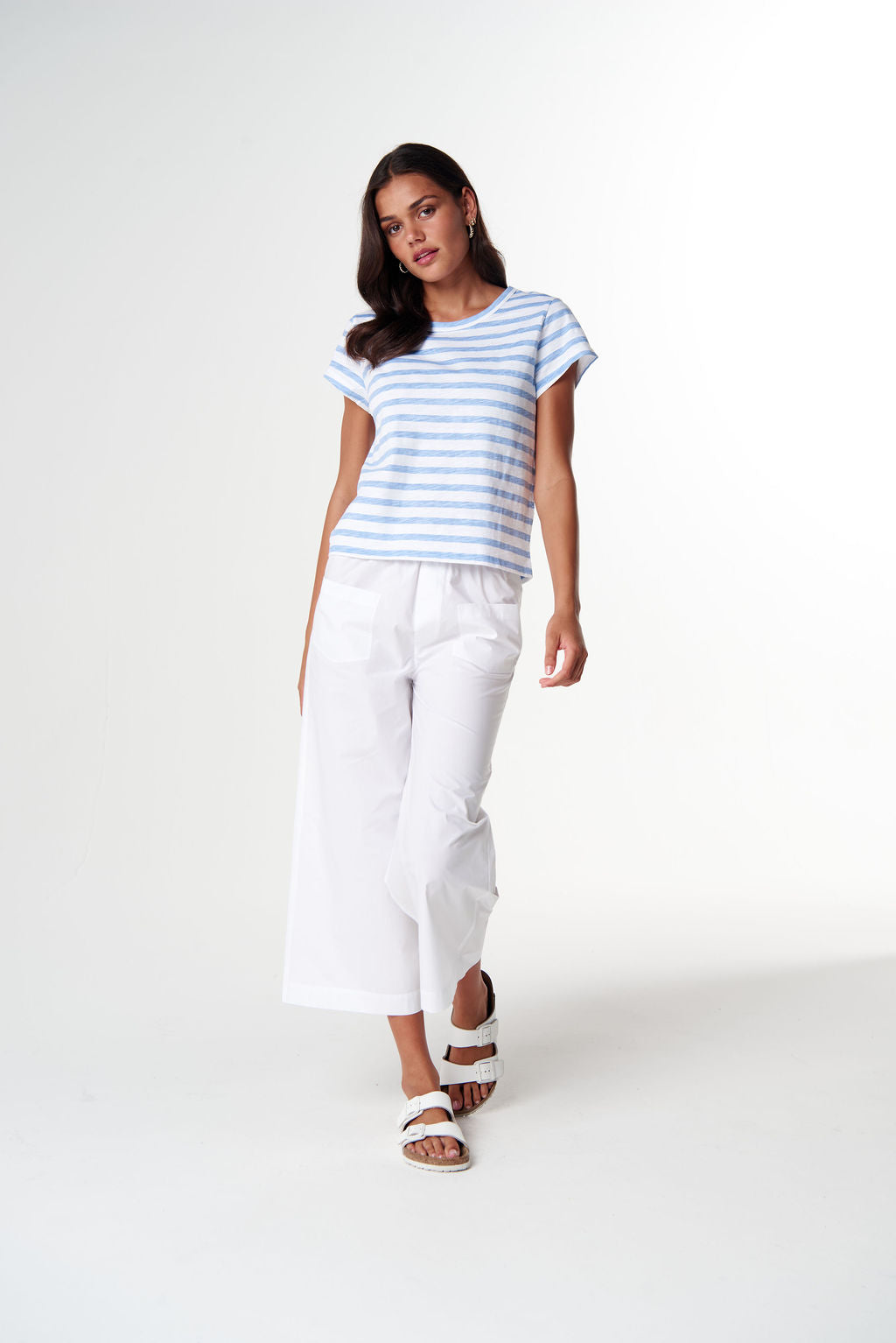 Cloth+Paper+Scissors The Straight Cut Striped Tee - White/Skyway Blue