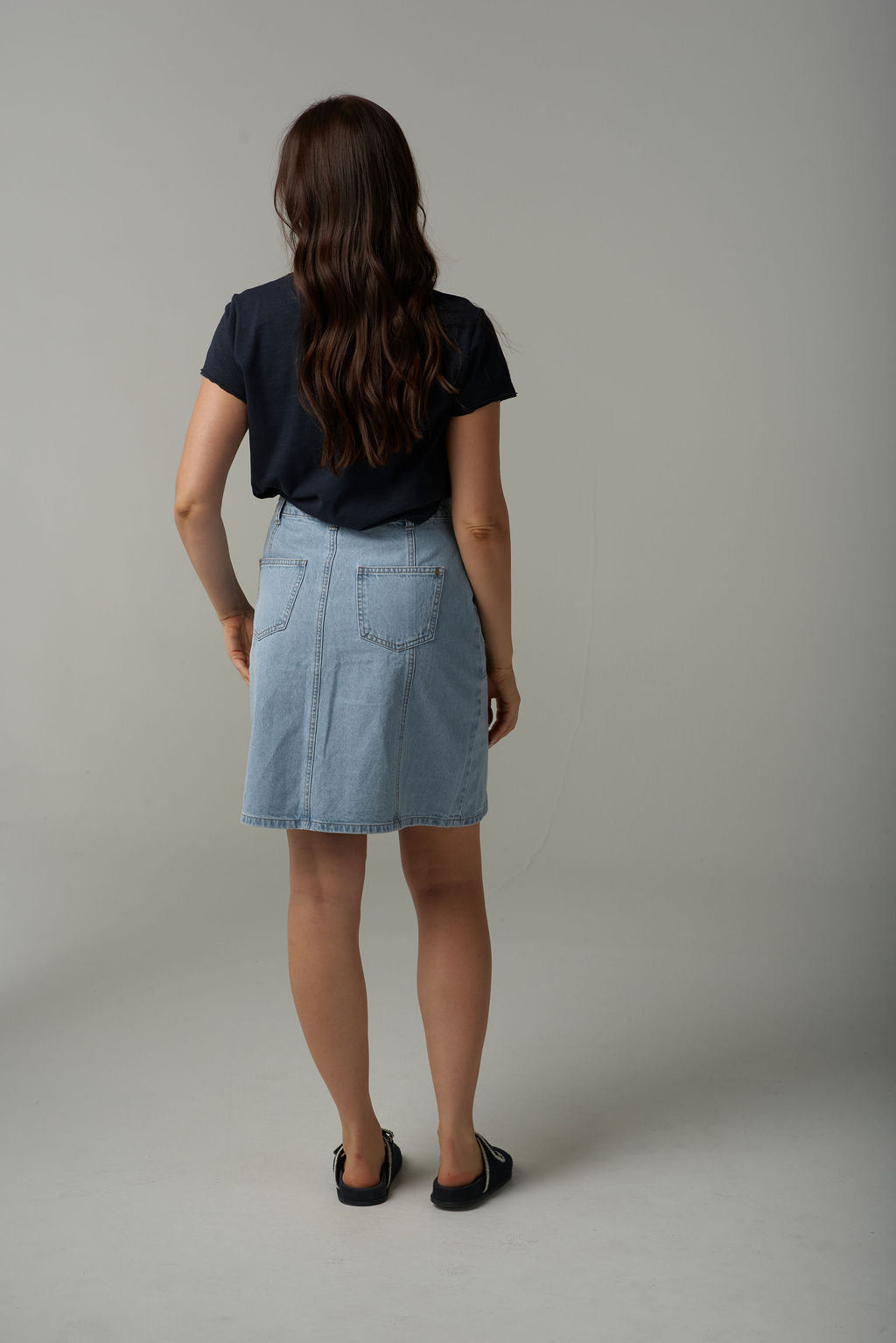 Cloth+Paper+Scissors Button Through Denim Skirt - Light Blue