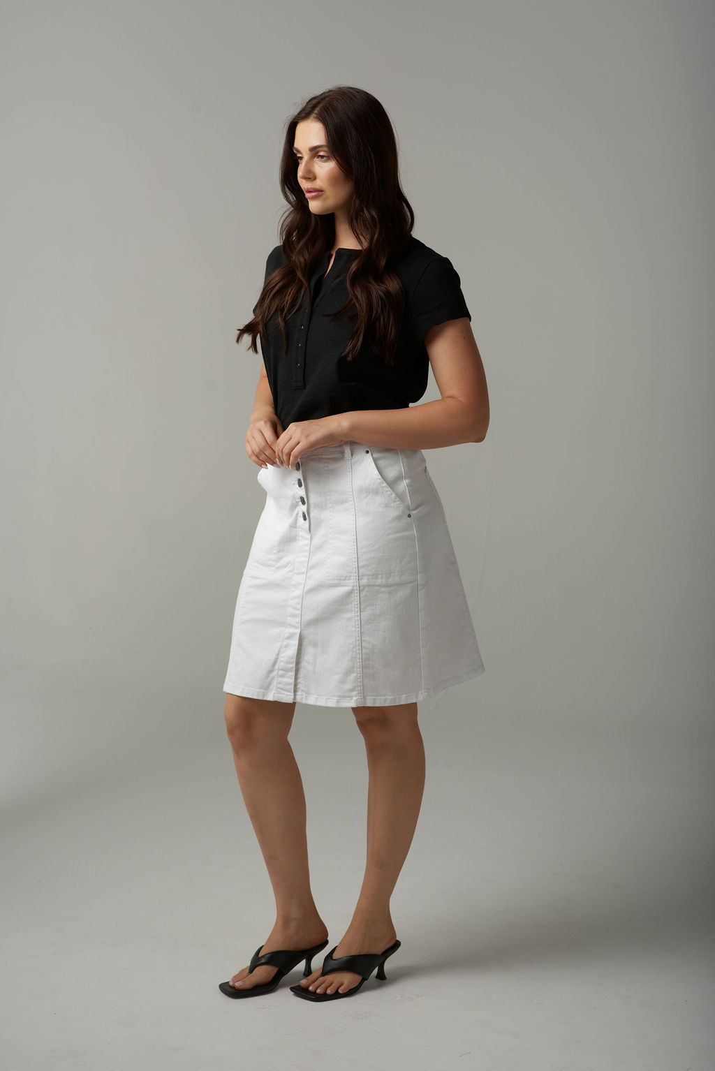 Cloth+Paper+Scissors Lone Star Denim Skirt - White