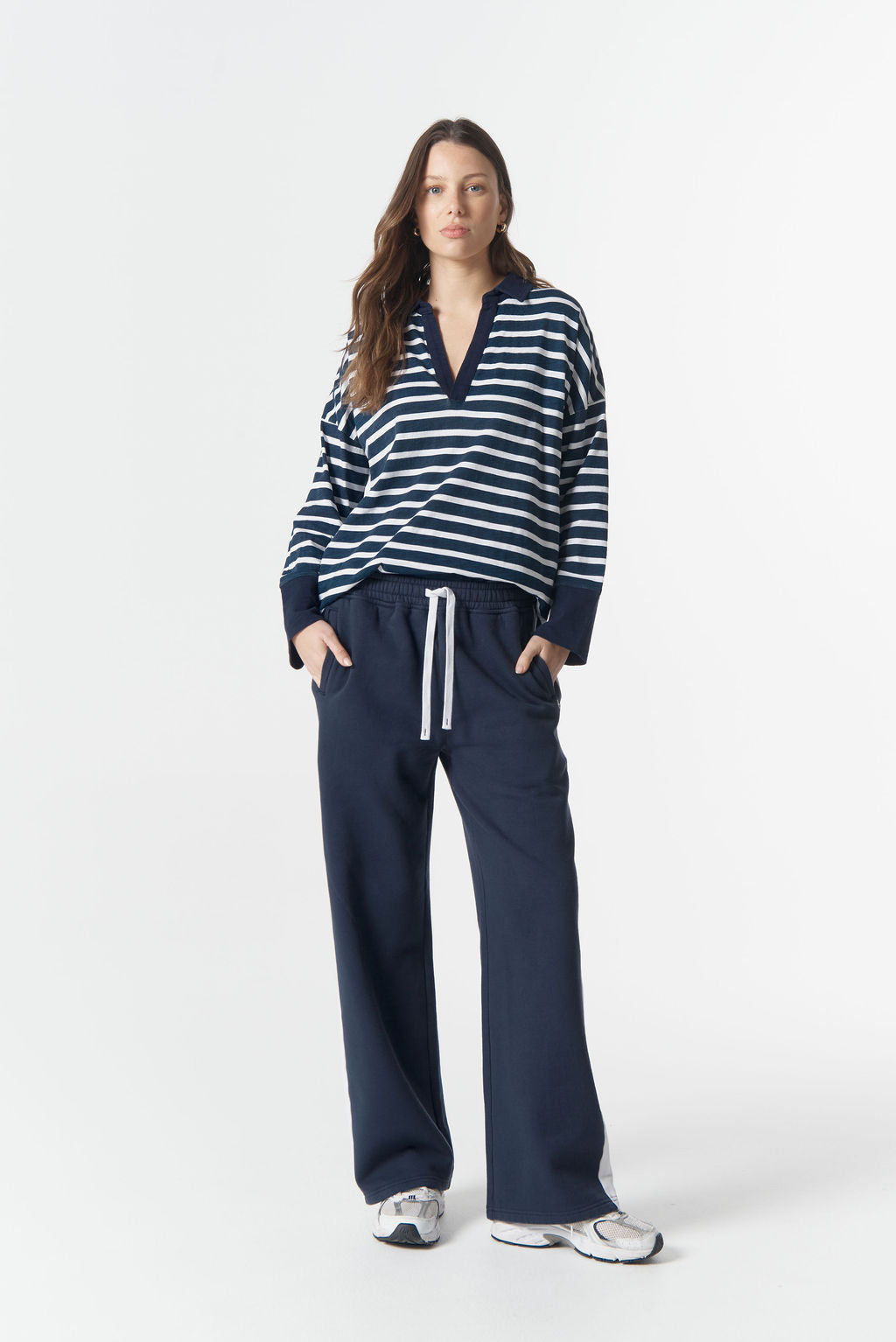 Cloth+Paper+Scissors Track Stripe Trackie - Parisian Navy/White