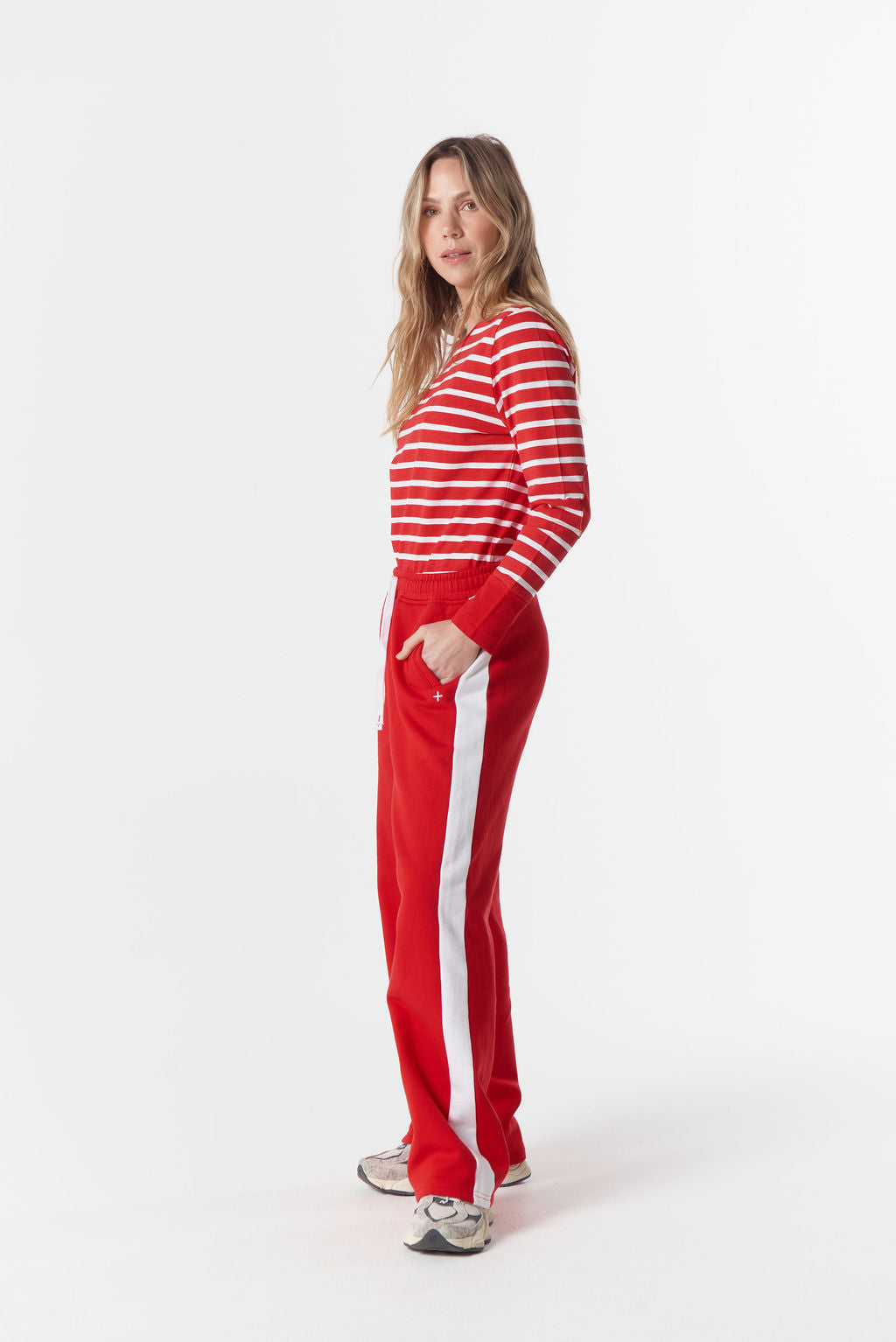 Cloth+Paper+Scissors Track Stripe Trackie - Salsa/White