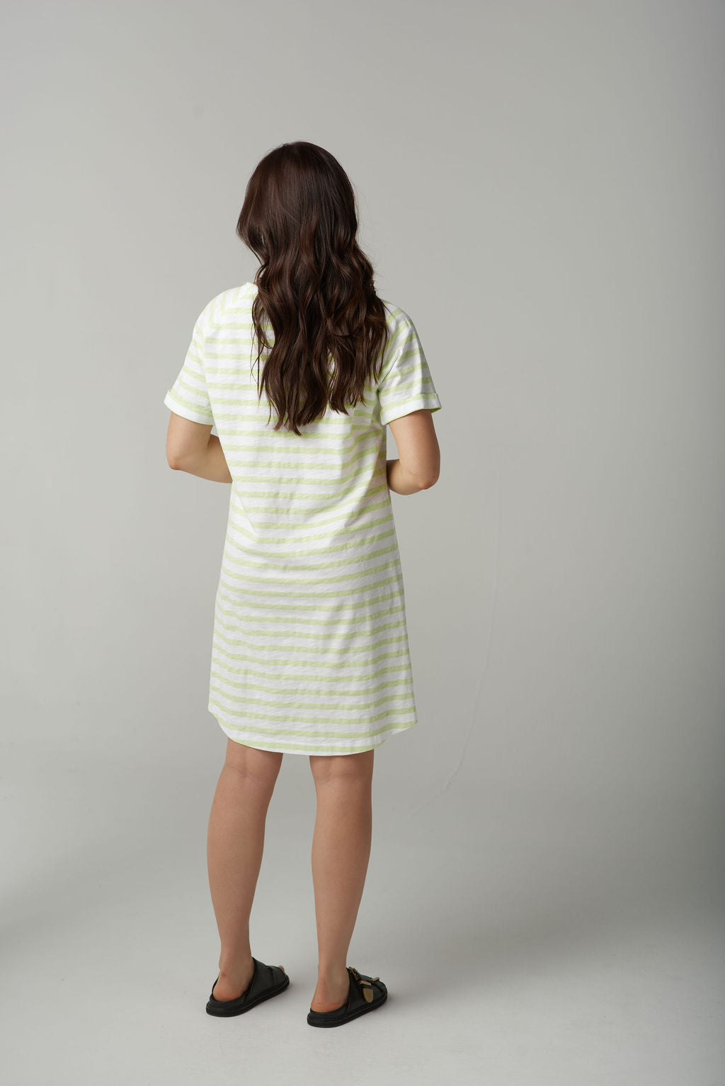 Cloth+Paper+Scissors Stripe Raglan Tee Dress - White/Lime