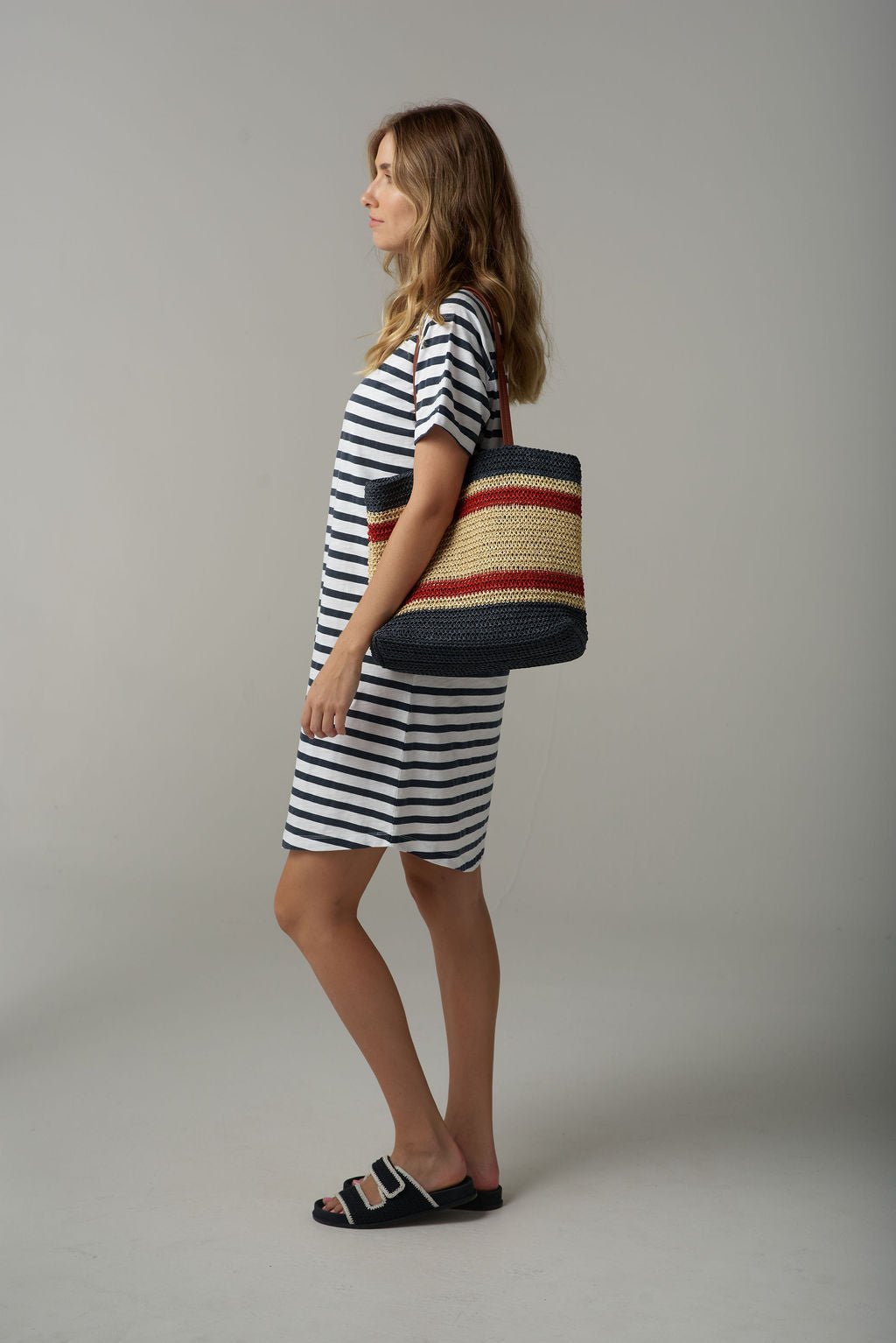 Cloth+Paper+Scissors Stripe Raglan Tee Dress - White/Parisian Navy