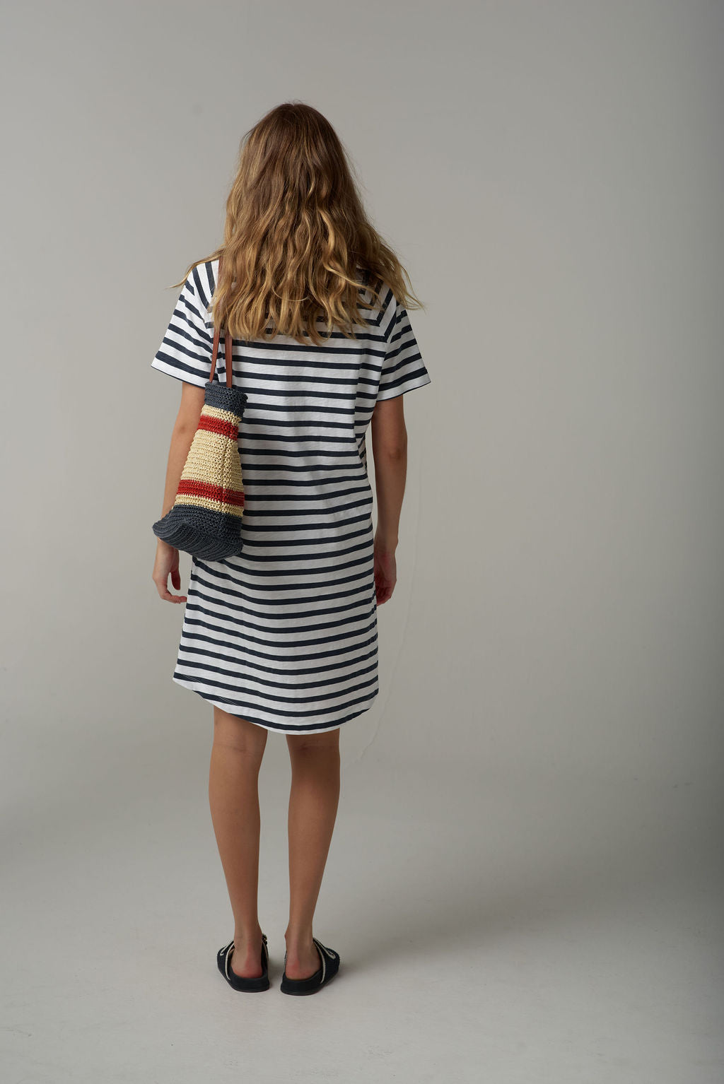 Cloth+Paper+Scissors Stripe Raglan Tee Dress - White/Parisian Navy
