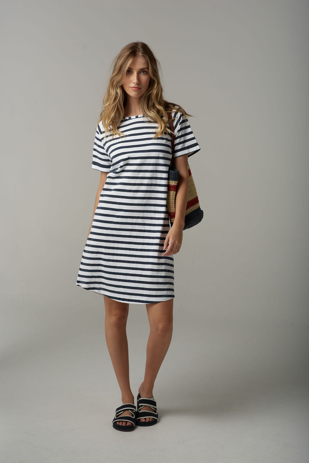 Cloth+Paper+Scissors Stripe Raglan Tee Dress - White/Parisian Navy