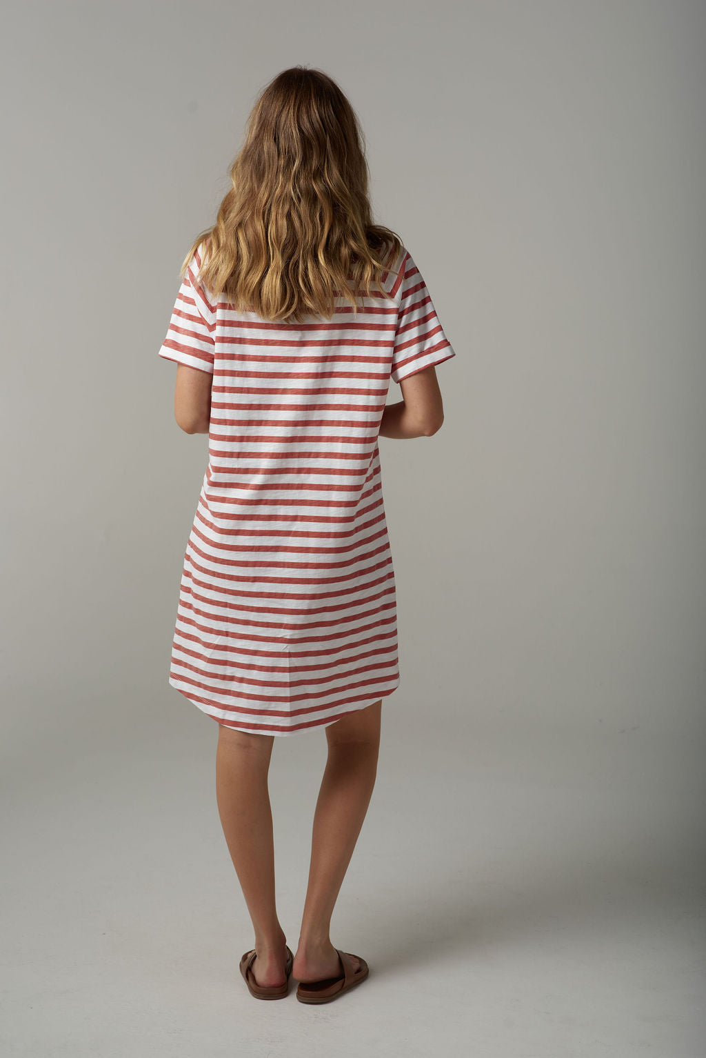 Cloth+Paper+Scissors Stripe Raglan Tee Dress - White/Terracotta