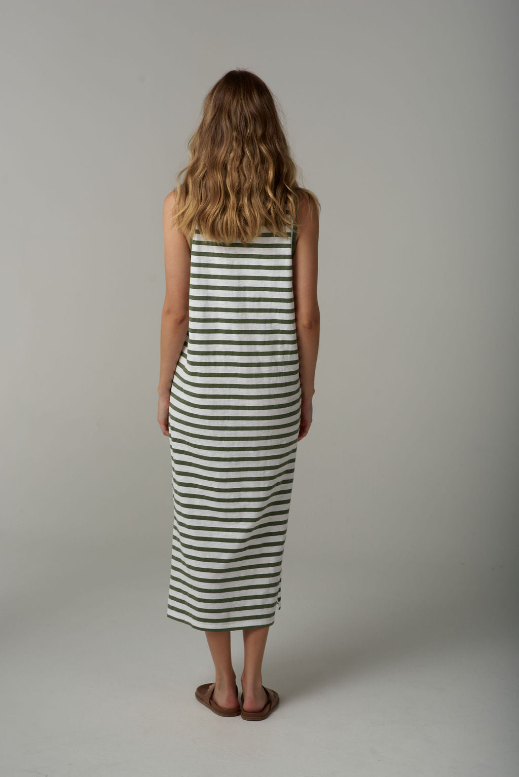 Cloth+Paper+Scissors Stripe Straight Long Dress - White/Fairway Green