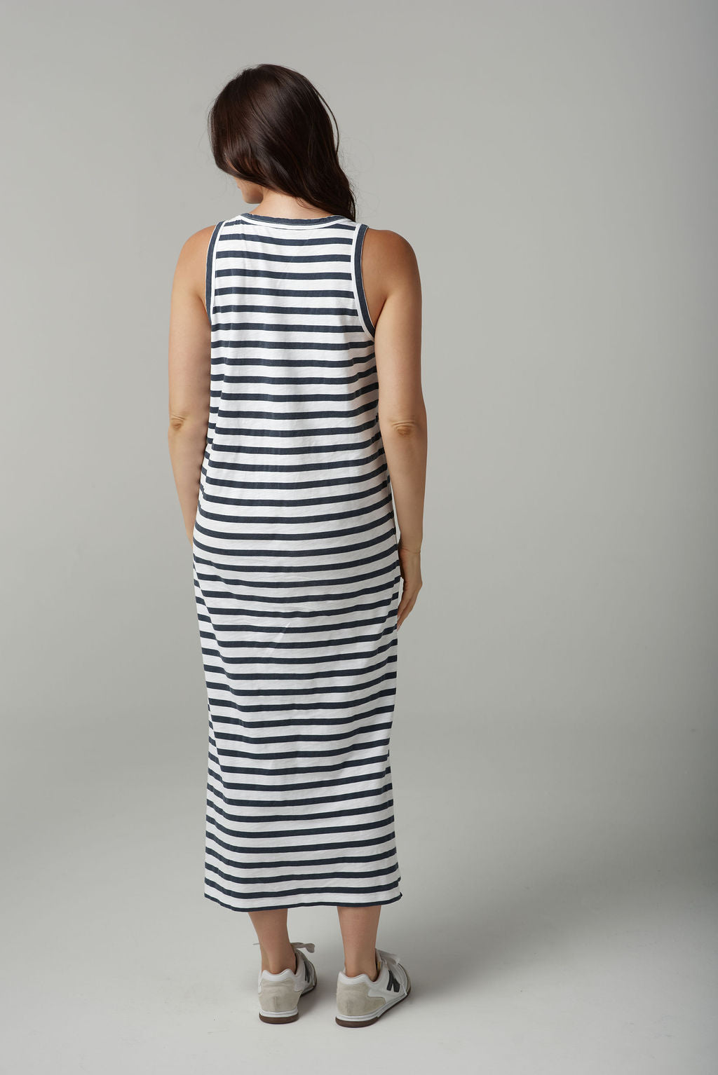 Cloth+Paper+Scissors Stripe Straight Long Dress - White/Parisian Navy