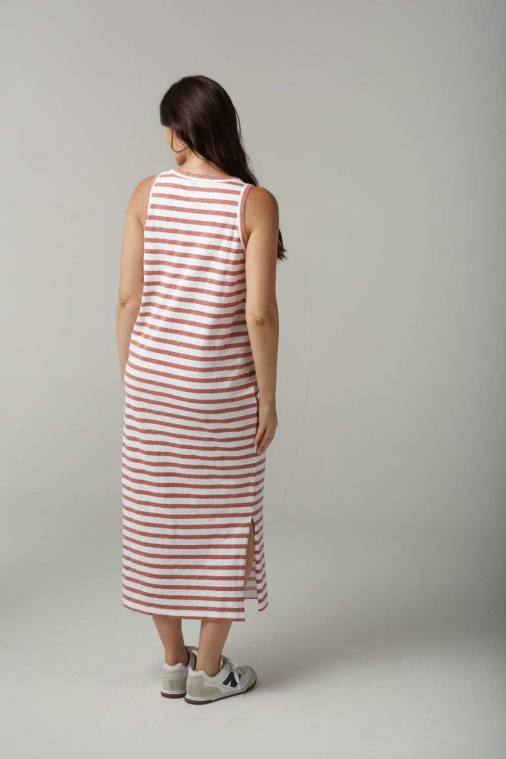 Cloth+Paper+Scissors Stripe Straight Long Dress - White/Terracotta