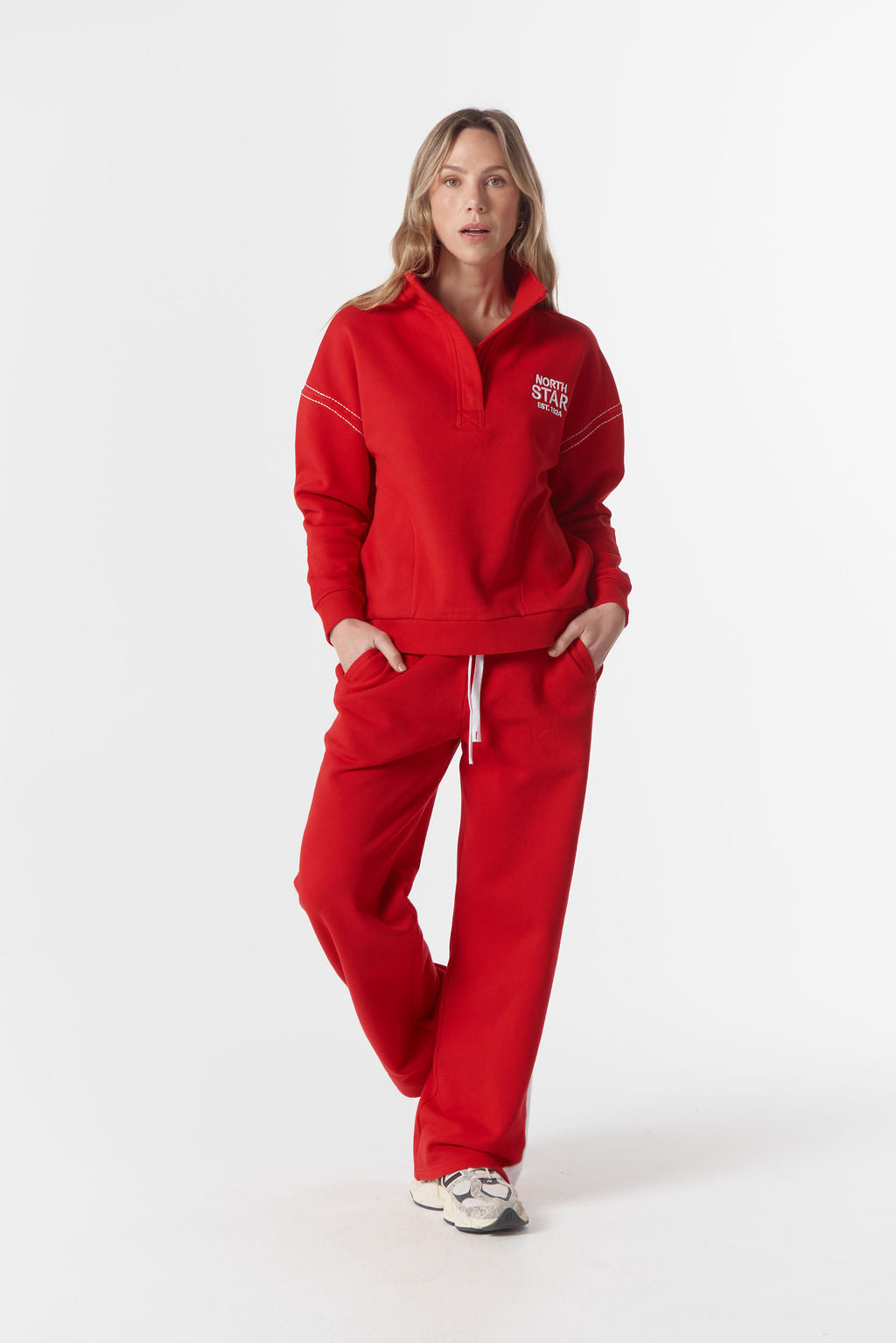 Cloth+Paper+Scissors Off Track 1/2 Zip Sweater - Salsa/White