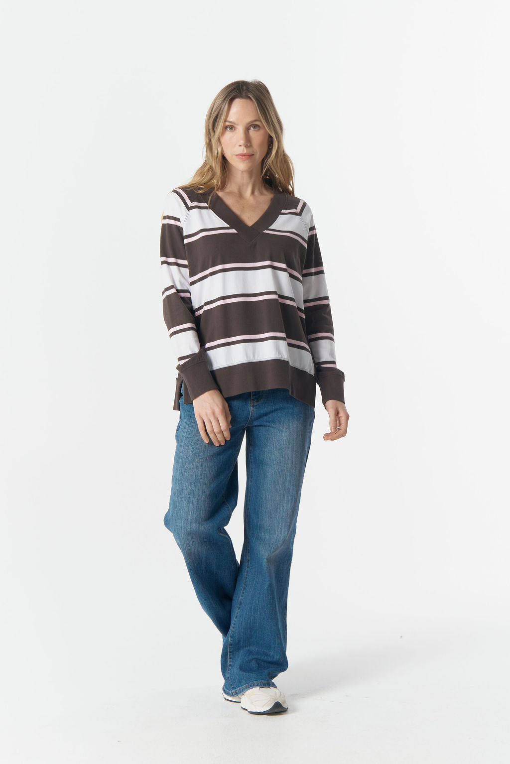 Cloth+Paper+Scissors Rugby Club V Neck Sweater - Chocolate Torte